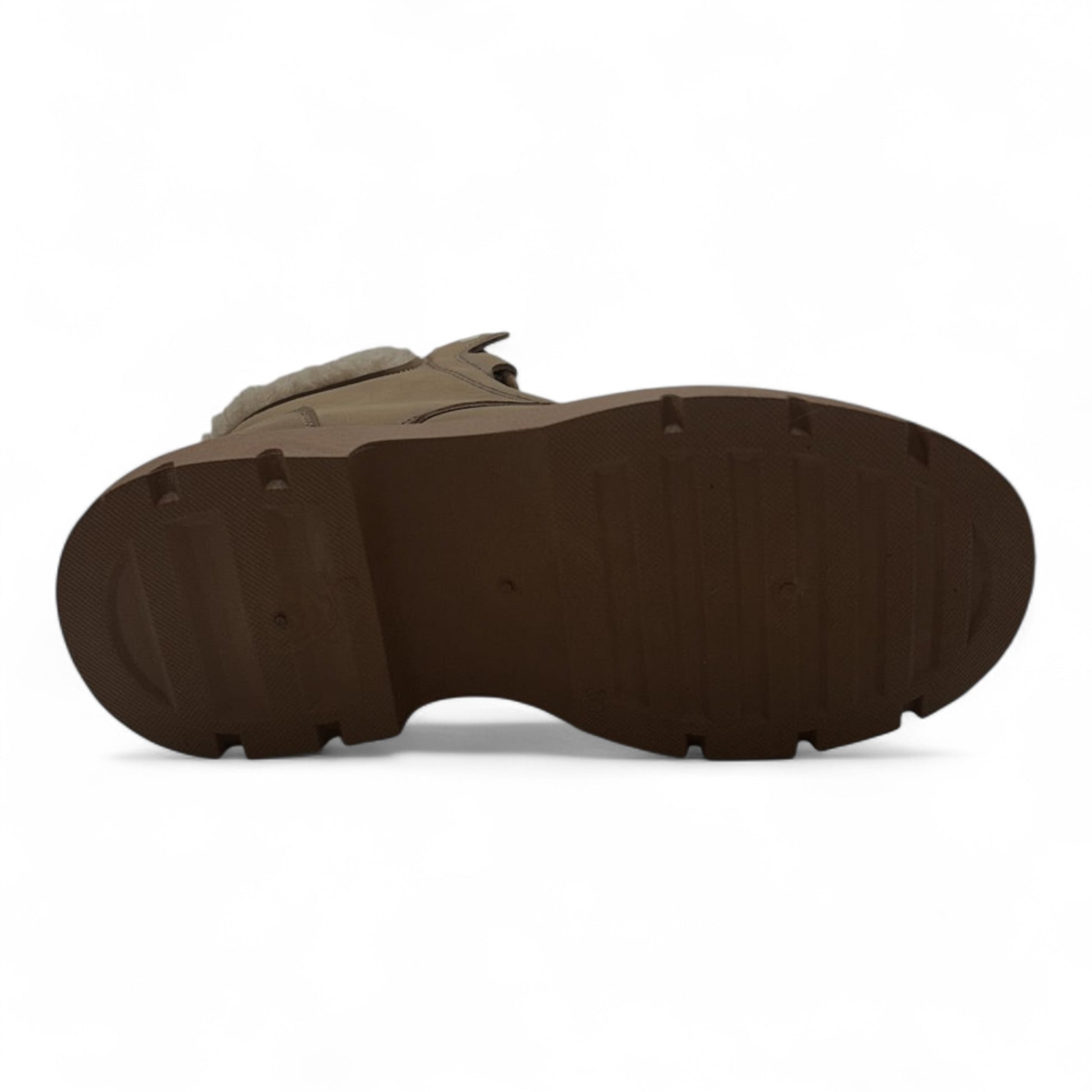 Ladies camel fleece-lined ankle boots with side zip and warm faux fur collar – stylish winter boots for women.