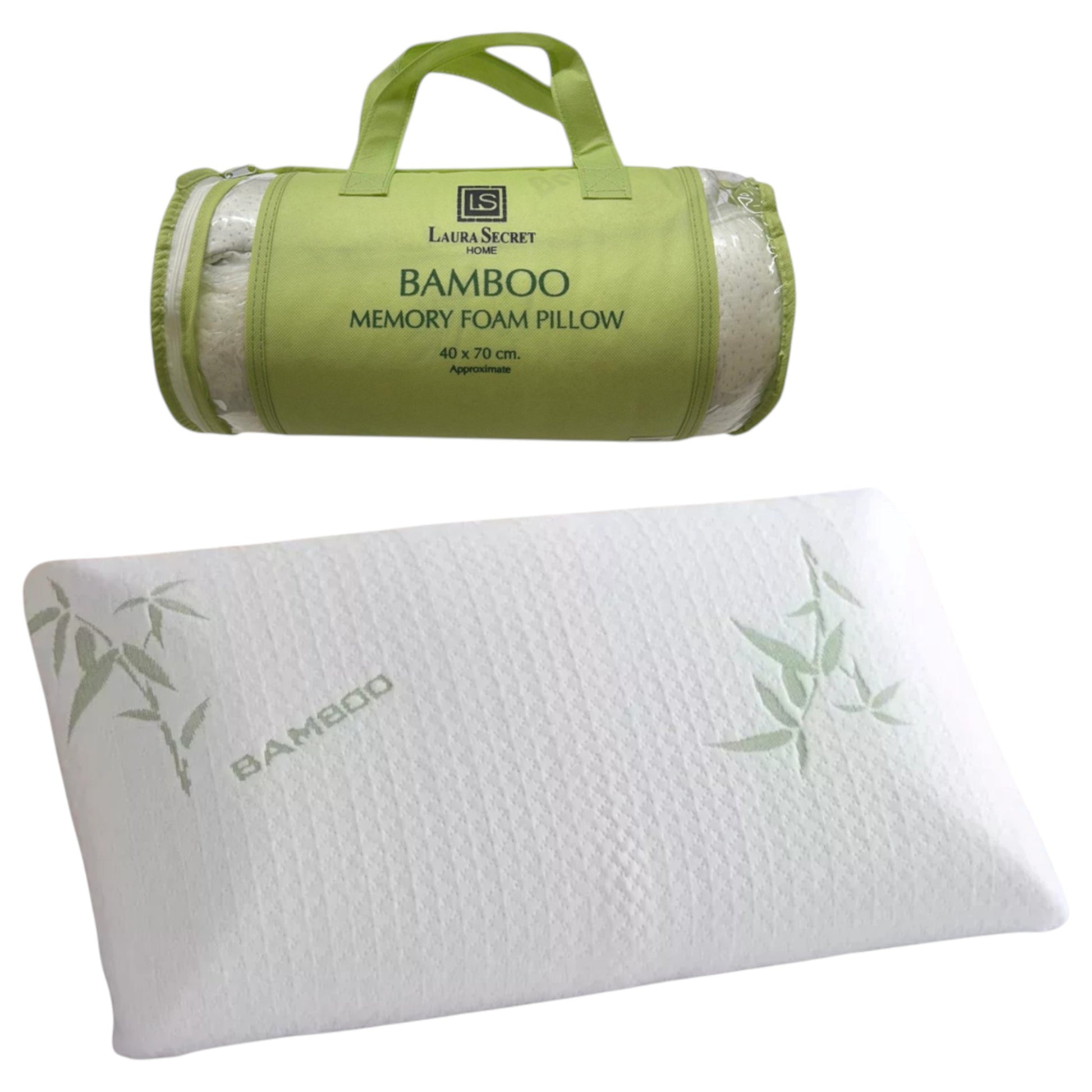 bamboo memory foam pillow 40x70 cm with eco-friendly breathable bamboo cover, 100% shredded memory foam for comfort and support, hypoallergenic and dust-mite resistant design that relieves snoring, insomnia, asthma, and neck pain, durable and long-lasting sleep pillow with removable carry bag.