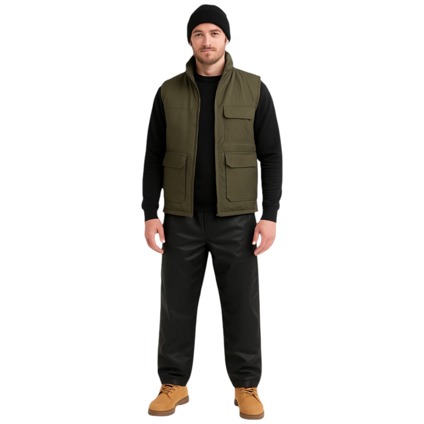 Men's waxed overtrousers in black, by Nicky Adams Countrywear – waterproof wax cotton pants with elastic waist for outdoor and country wear