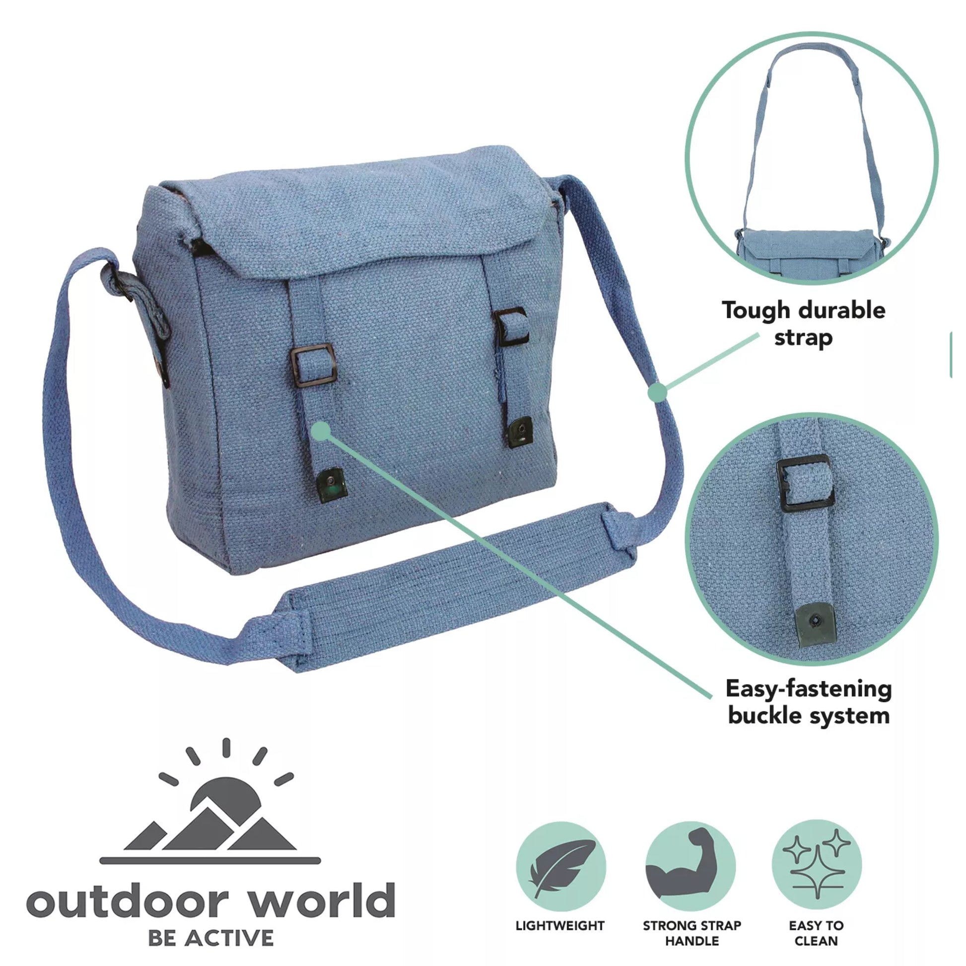 Canvas army military style shoulder bag with adjustable strap and buckle fastening in RAF Blue