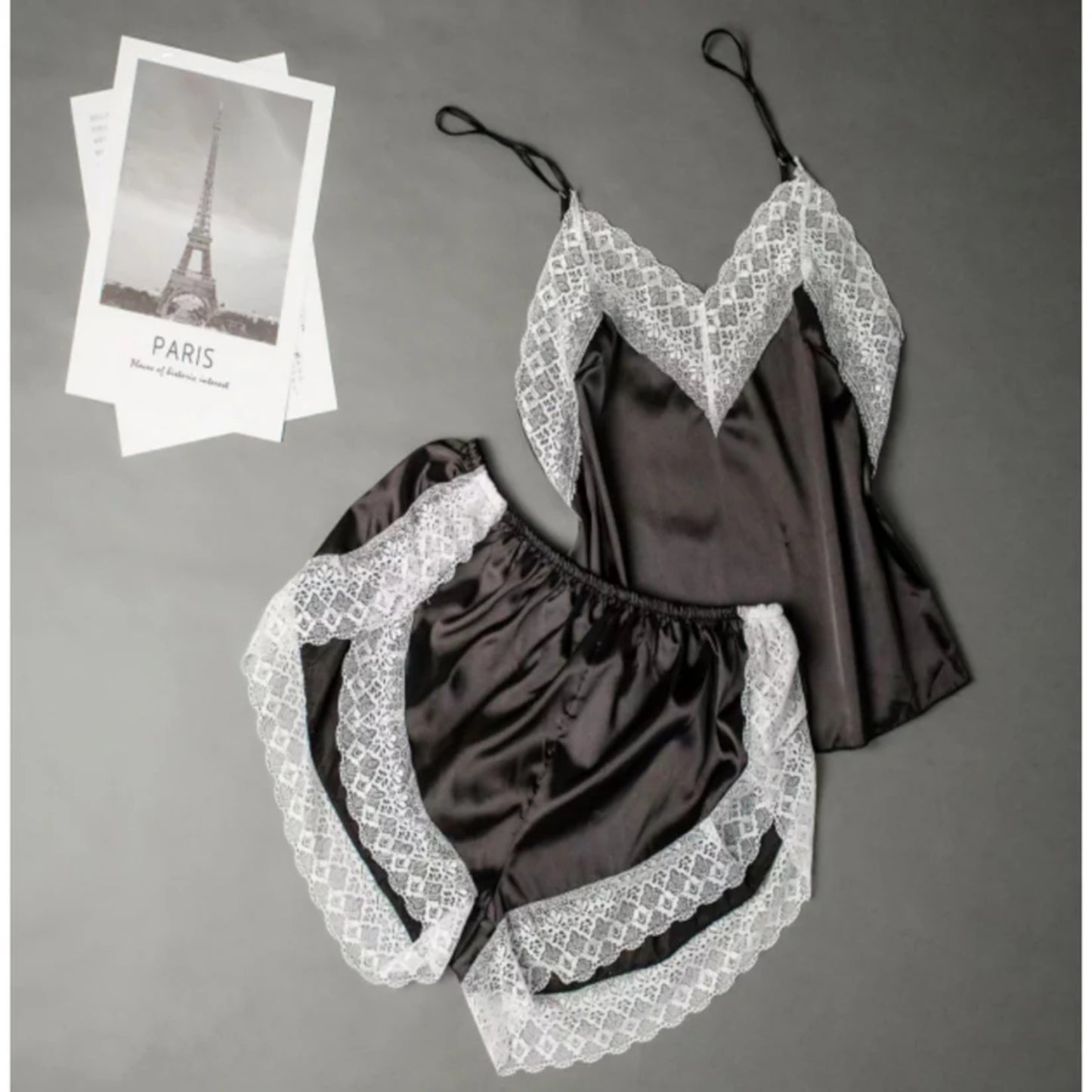 Ladies Black Short 2-Piece Pyjama Set – lightweight summer sleepwear.