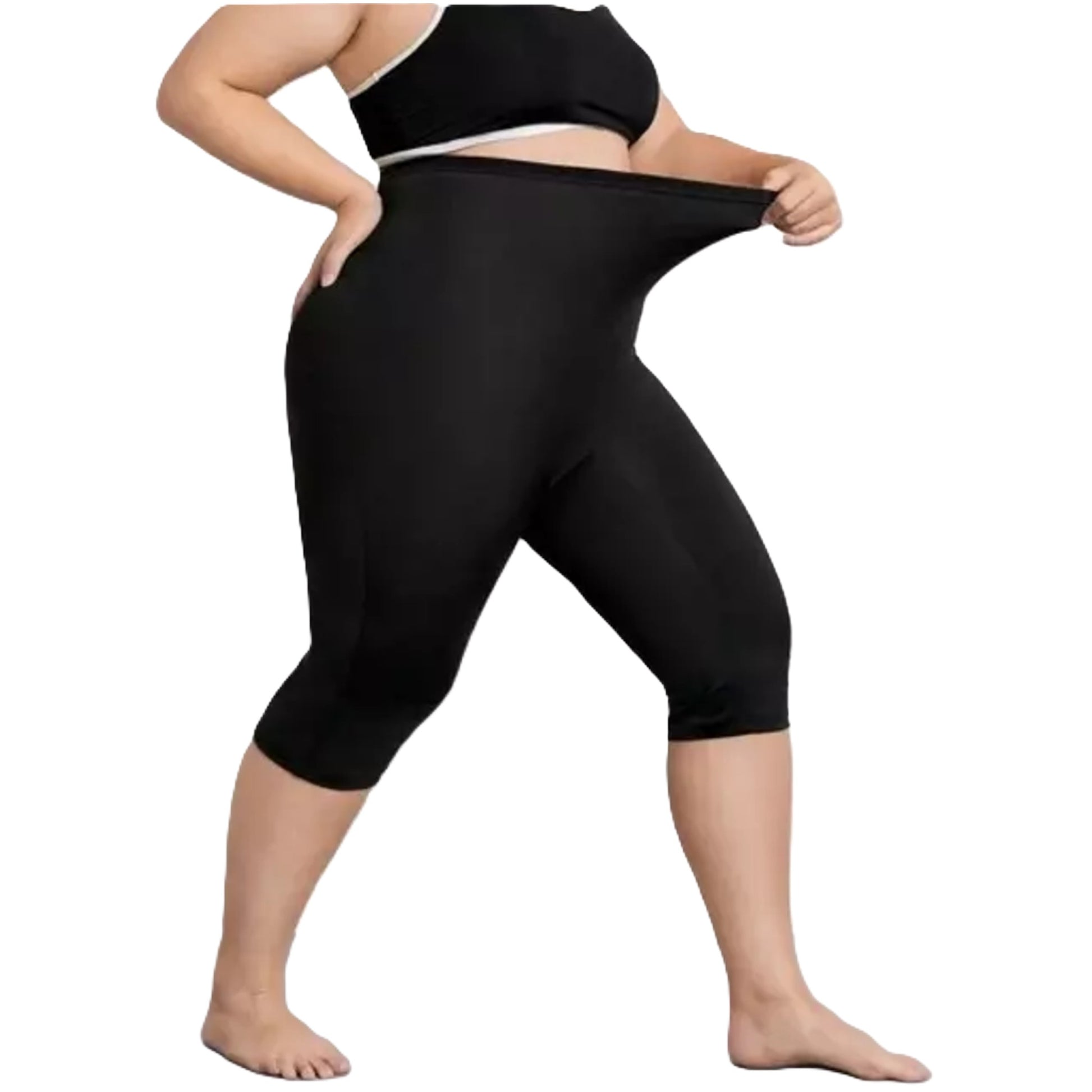 Ladies plus size black stretch cycle shorts 3/4 length comfortable activewear summer gym casual wear