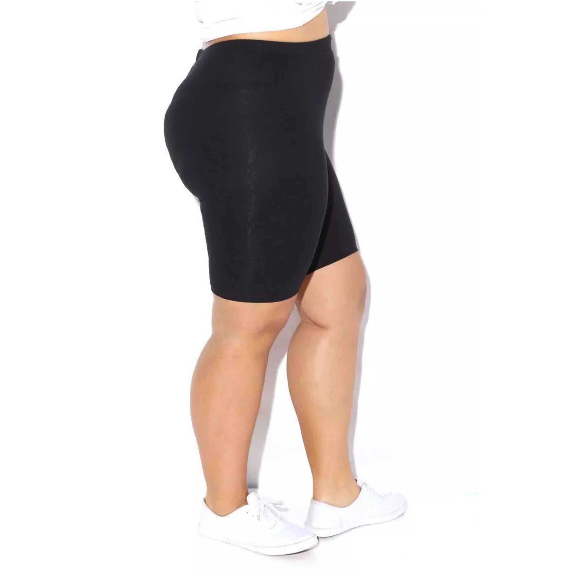 Ladies plus size black stretch cycle shorts knee length comfortable activewear summer gym casual wear