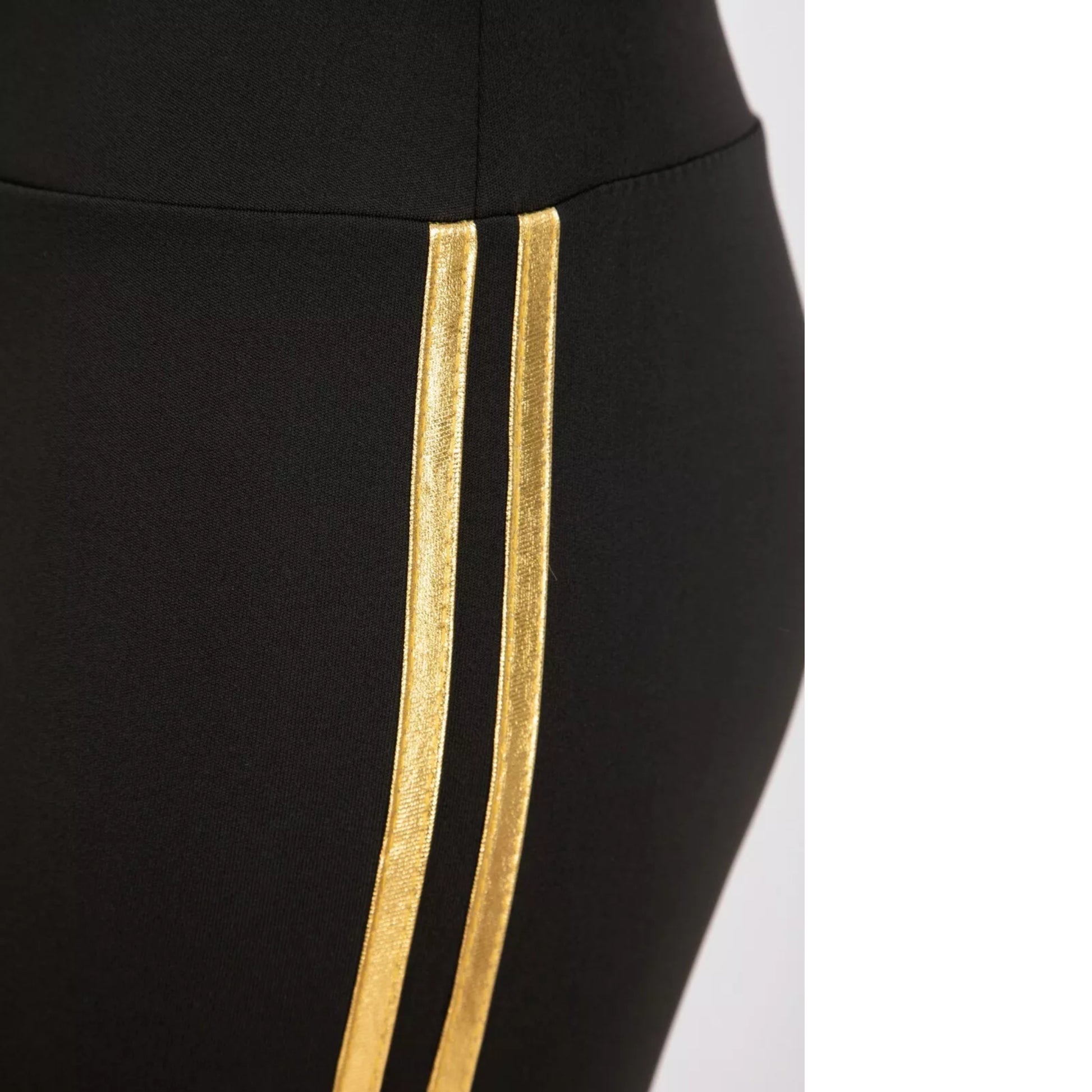 Ladies black with gold stripe high waisted leggings activewear gymwear