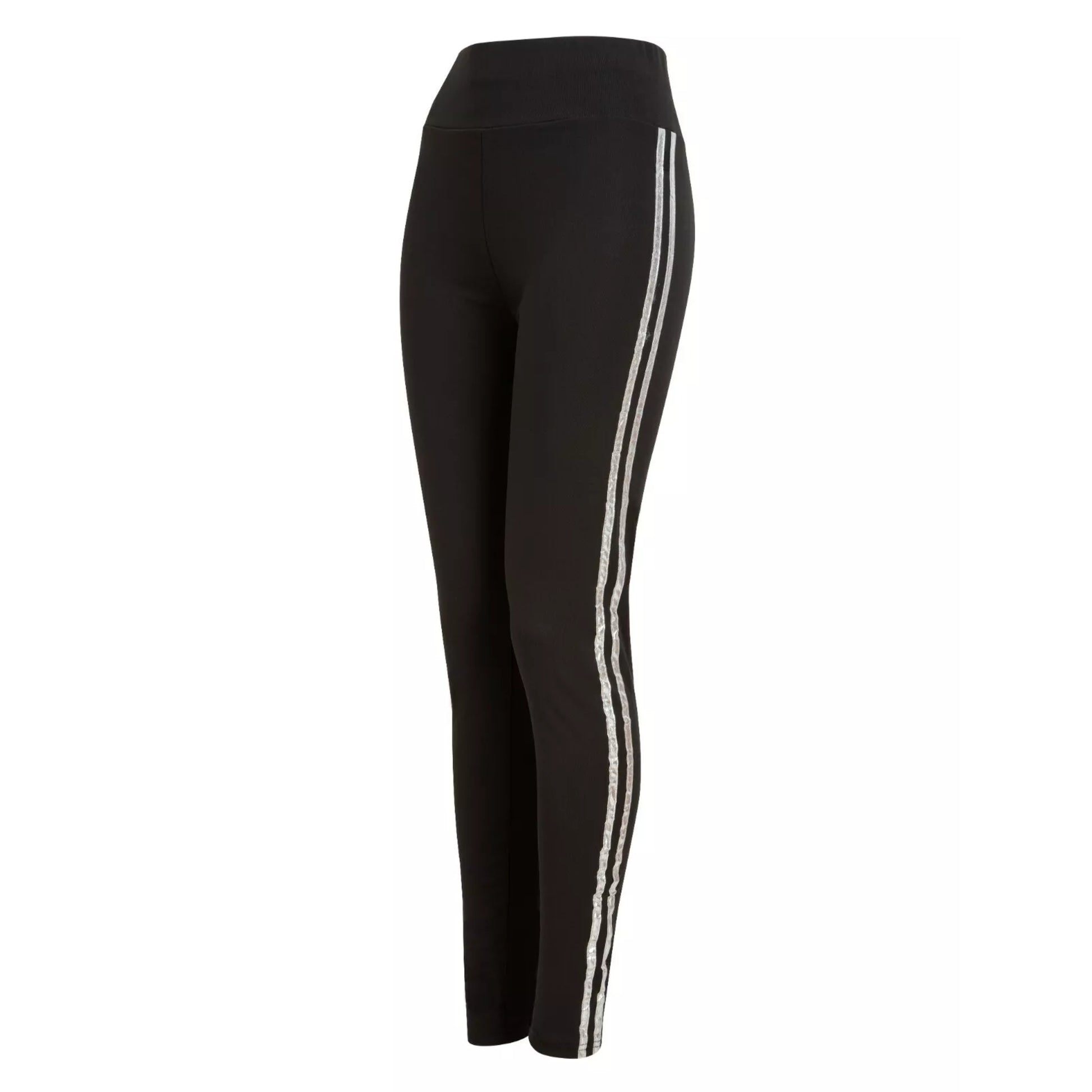 Ladies black with silver stripe high waisted leggings activewear gymwear