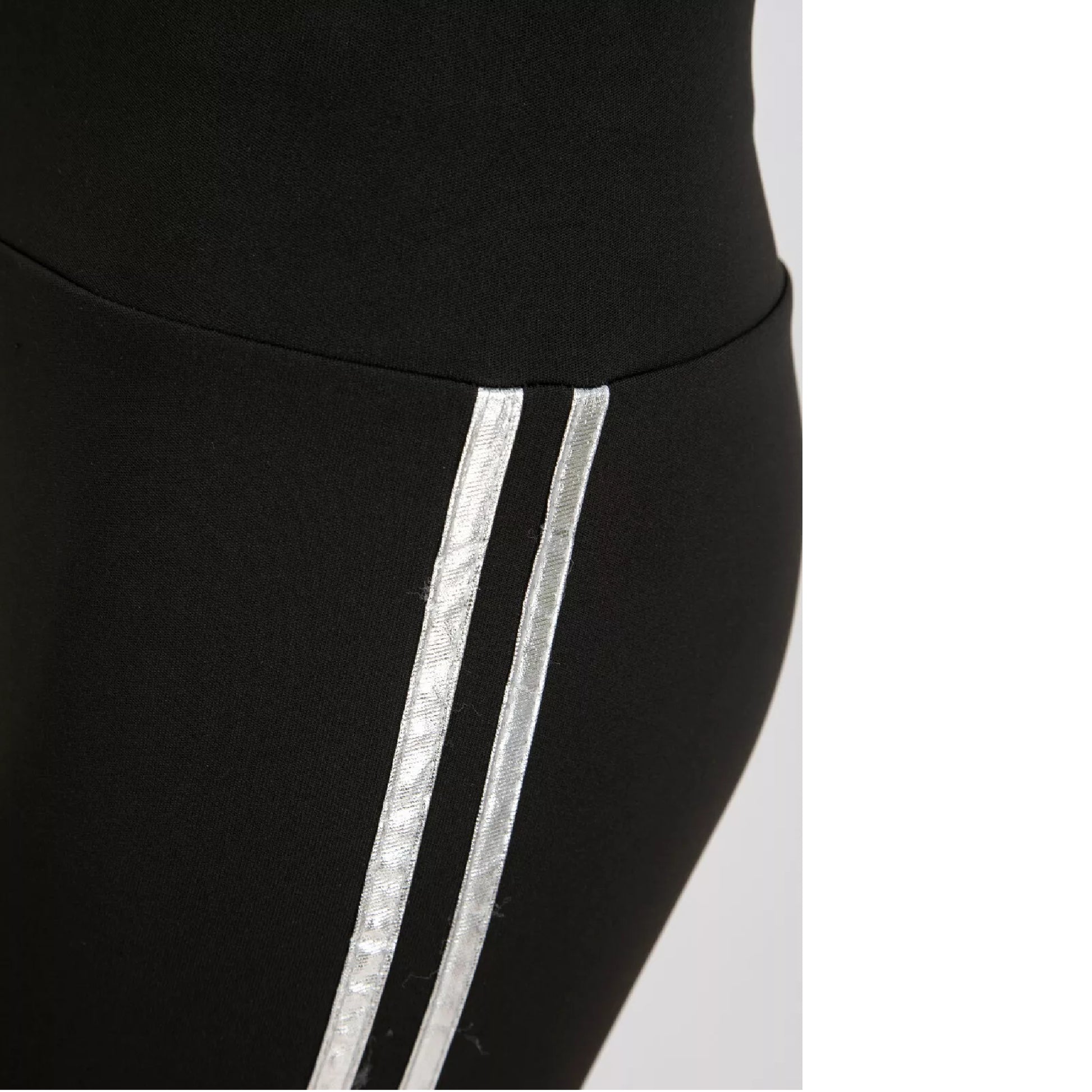 Ladies black with silver stripe high waisted leggings activewear gymwear