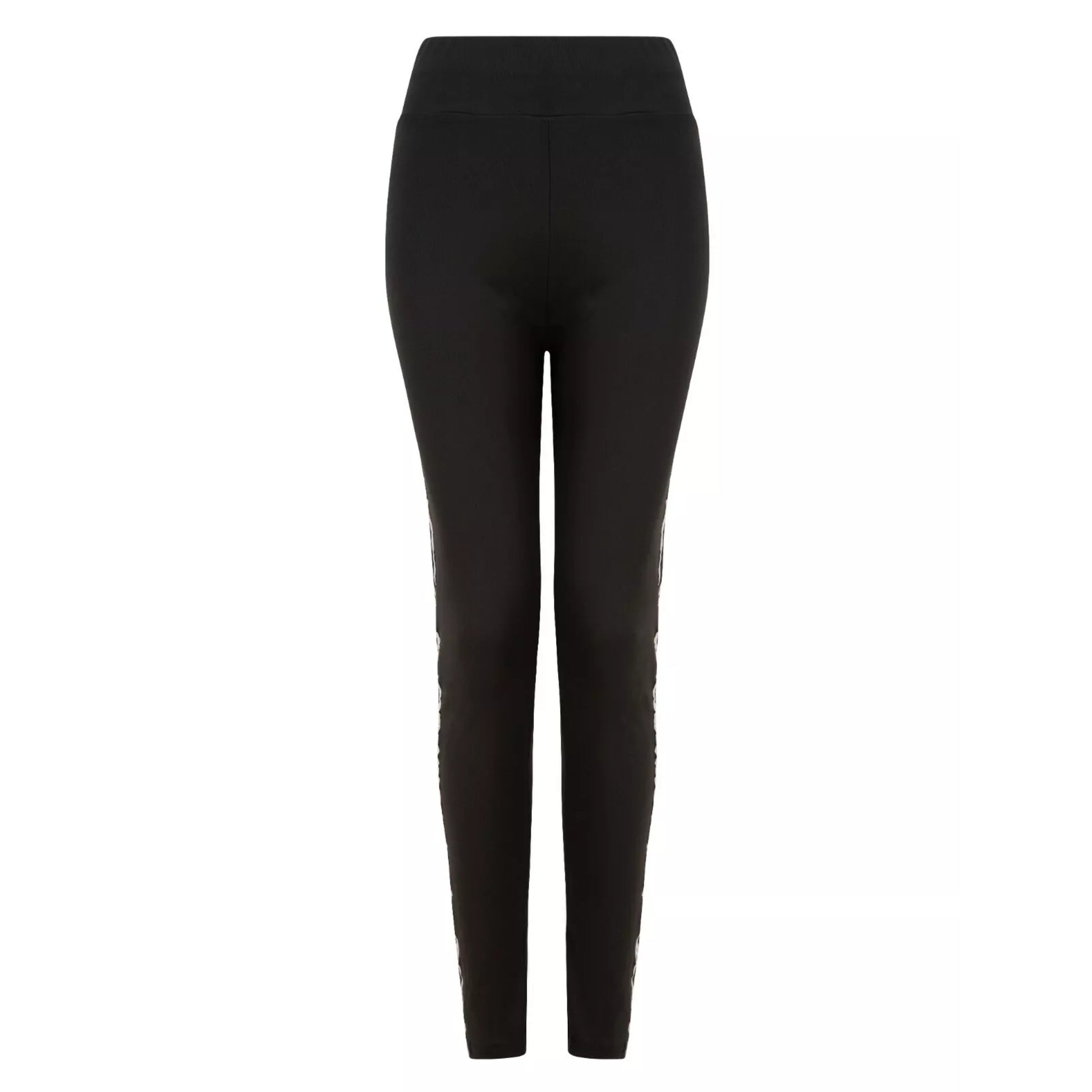 Ladies black with silver stripe high waisted leggings activewear gymwear