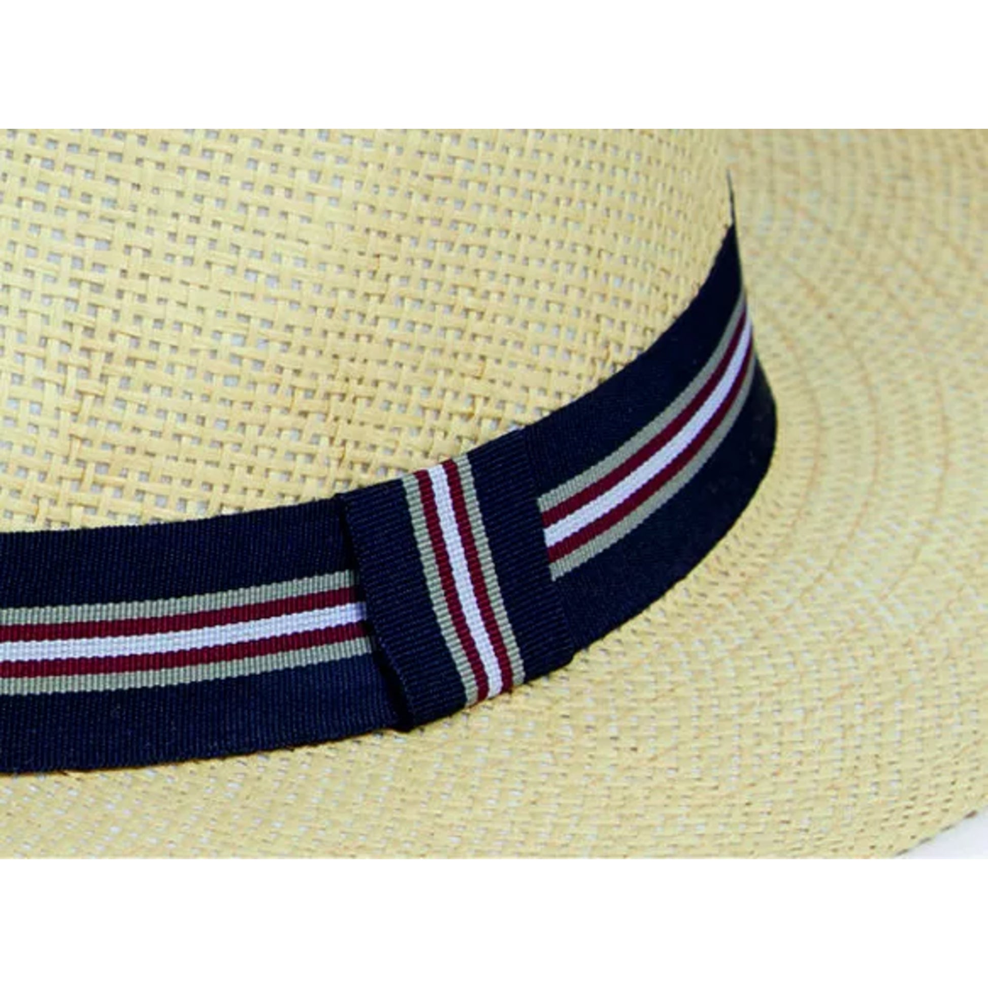 Nicky Adams Countrywear beige Panama style hat with a navy striped band
