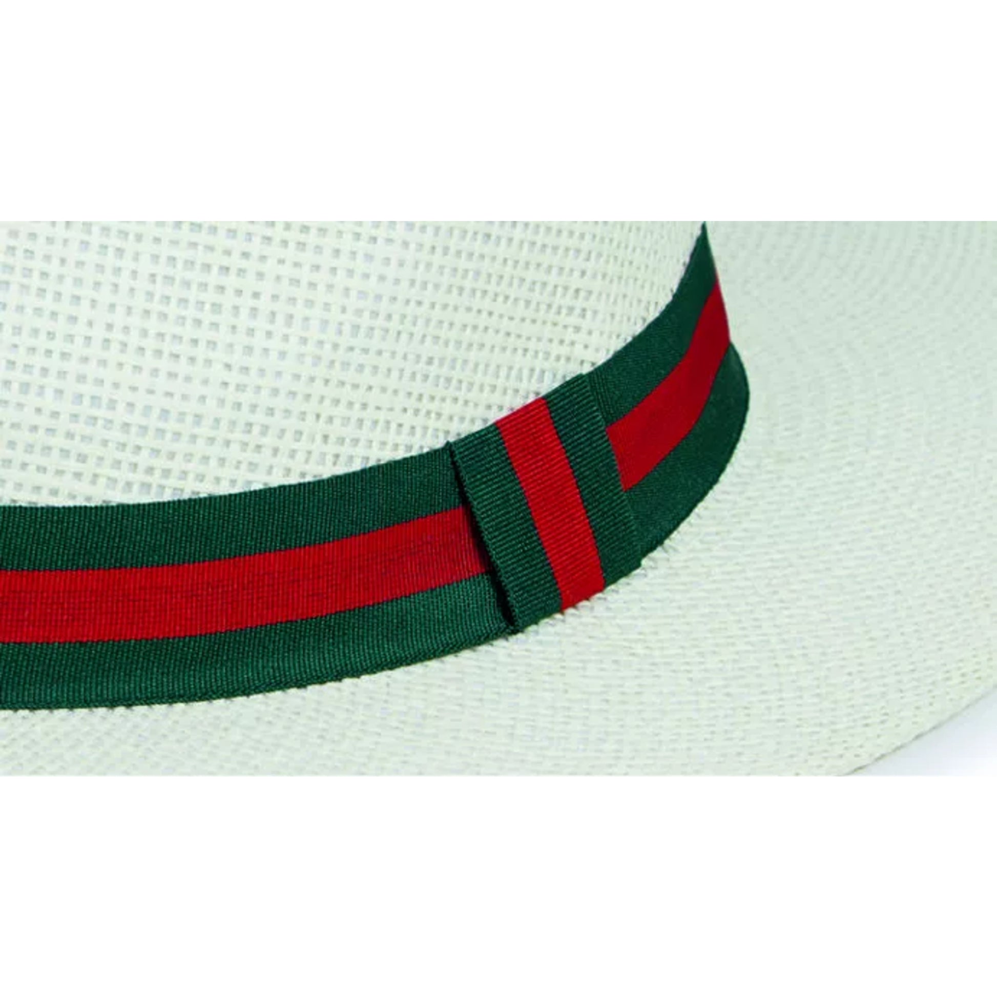 Nicky Adams Countrywear cream Panama style hat with green and red striped ban