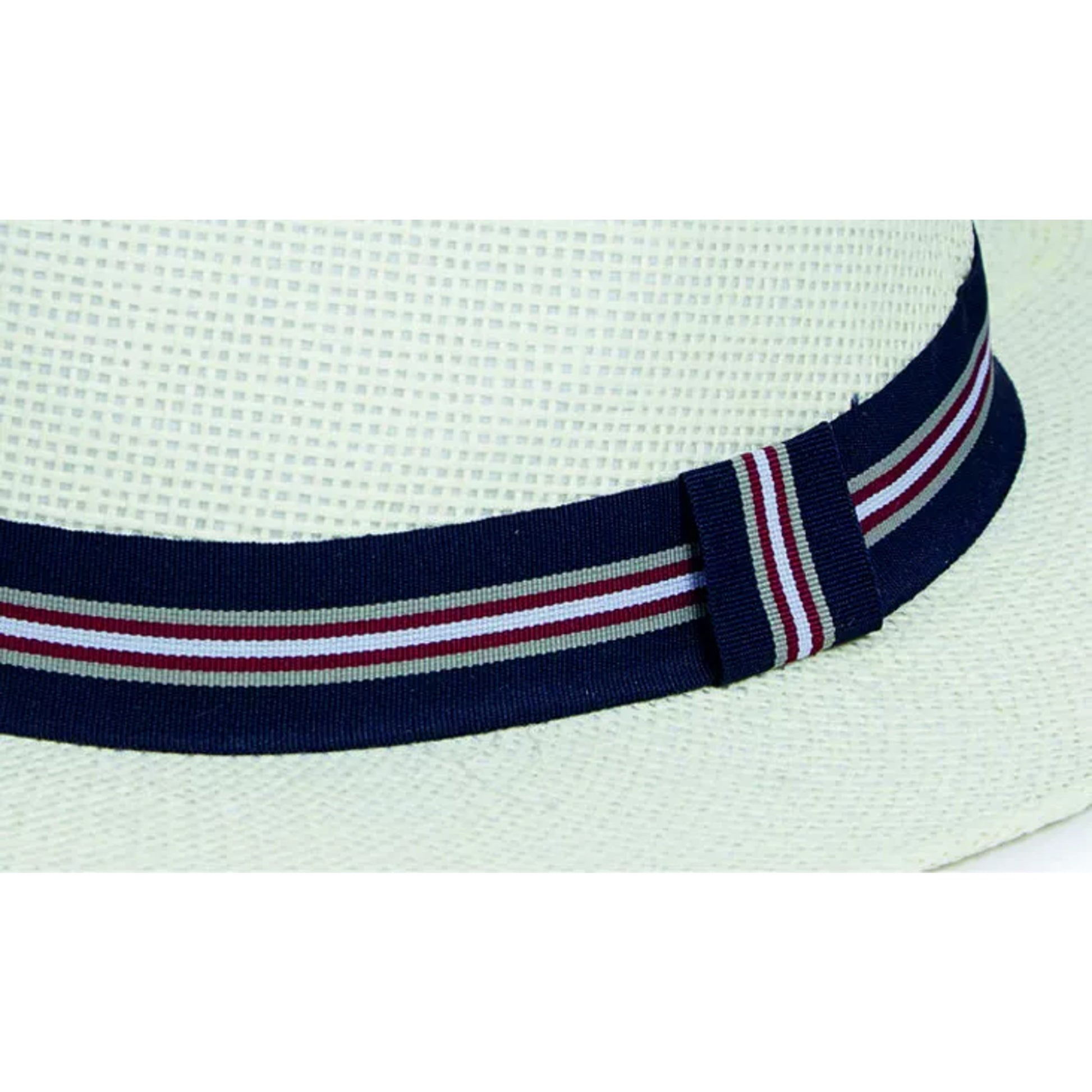 Nicky Adams Countrywear cream Panama style hat with a navy striped band