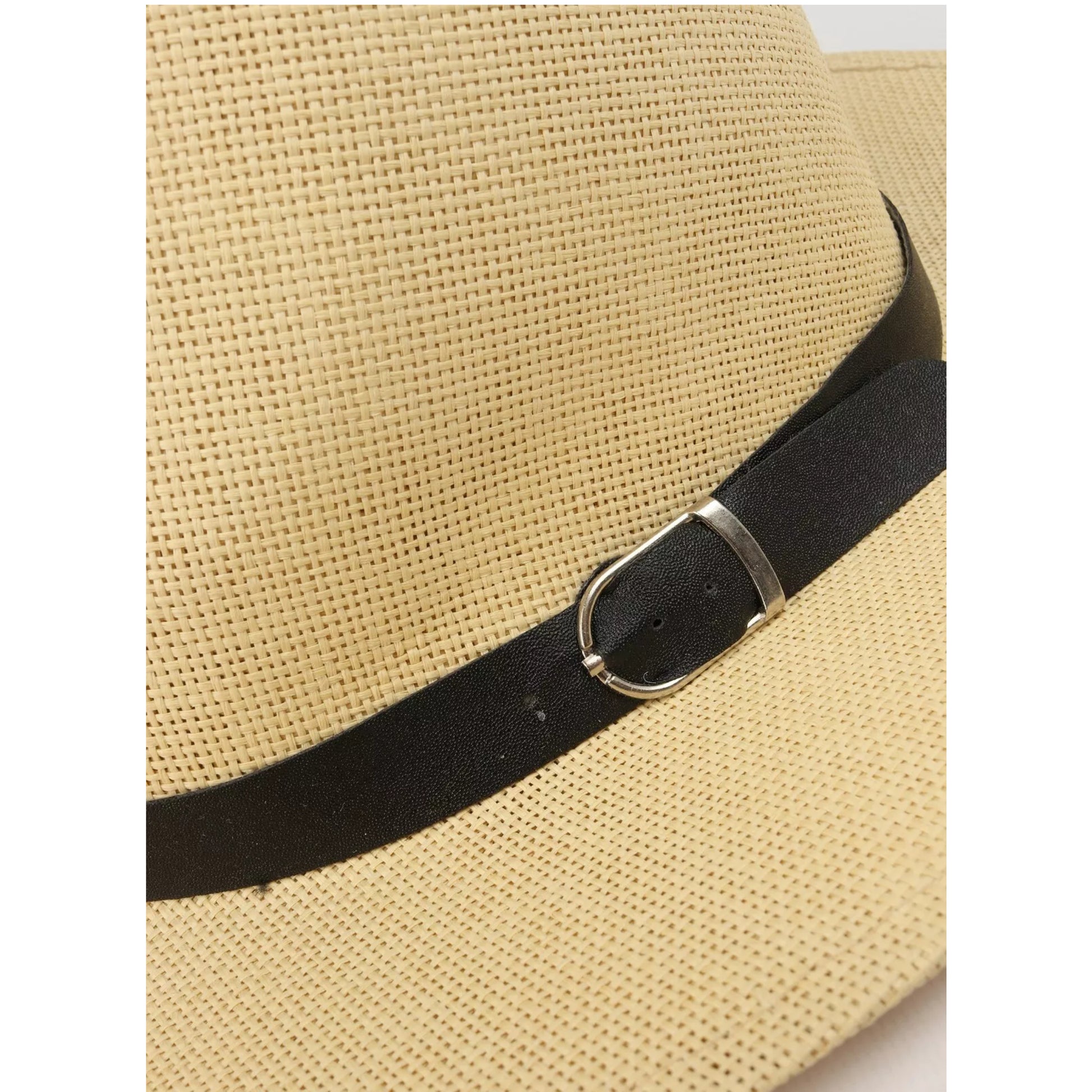 Nicky Adams branded Panama hat in natural straw colour with black band and silver buckle