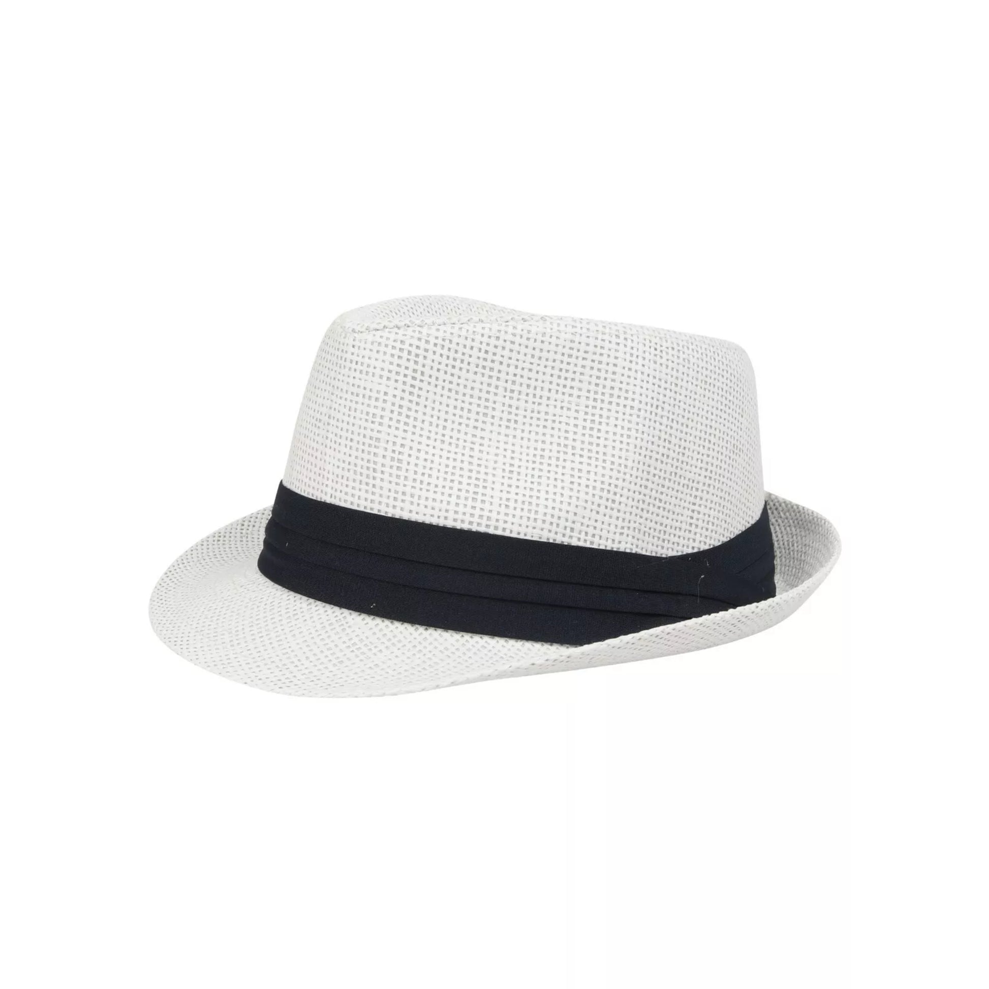 White straw trilby sun hat with black band for men and women summer fashion