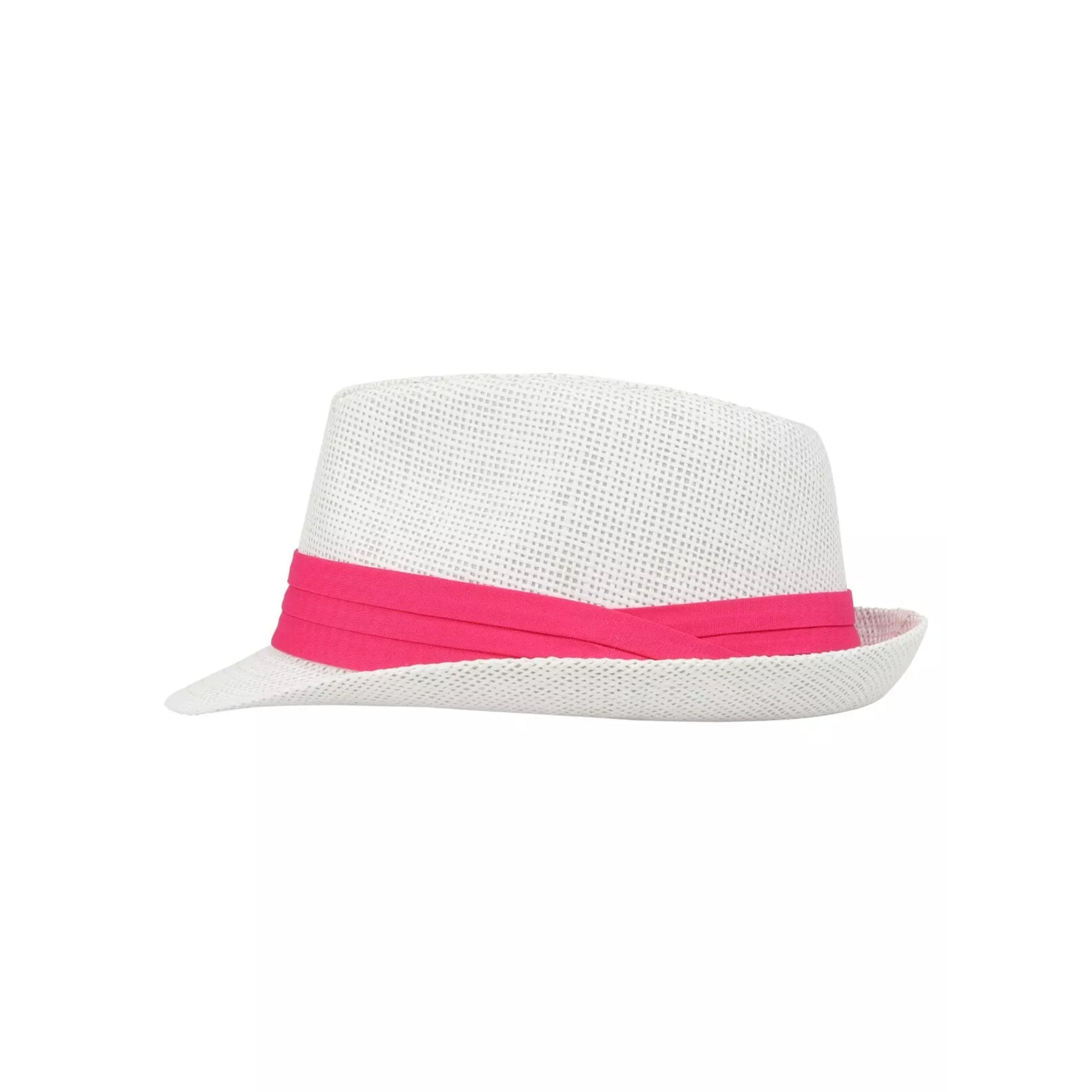 White straw trilby sun hat with pink band for men and women summer fashion