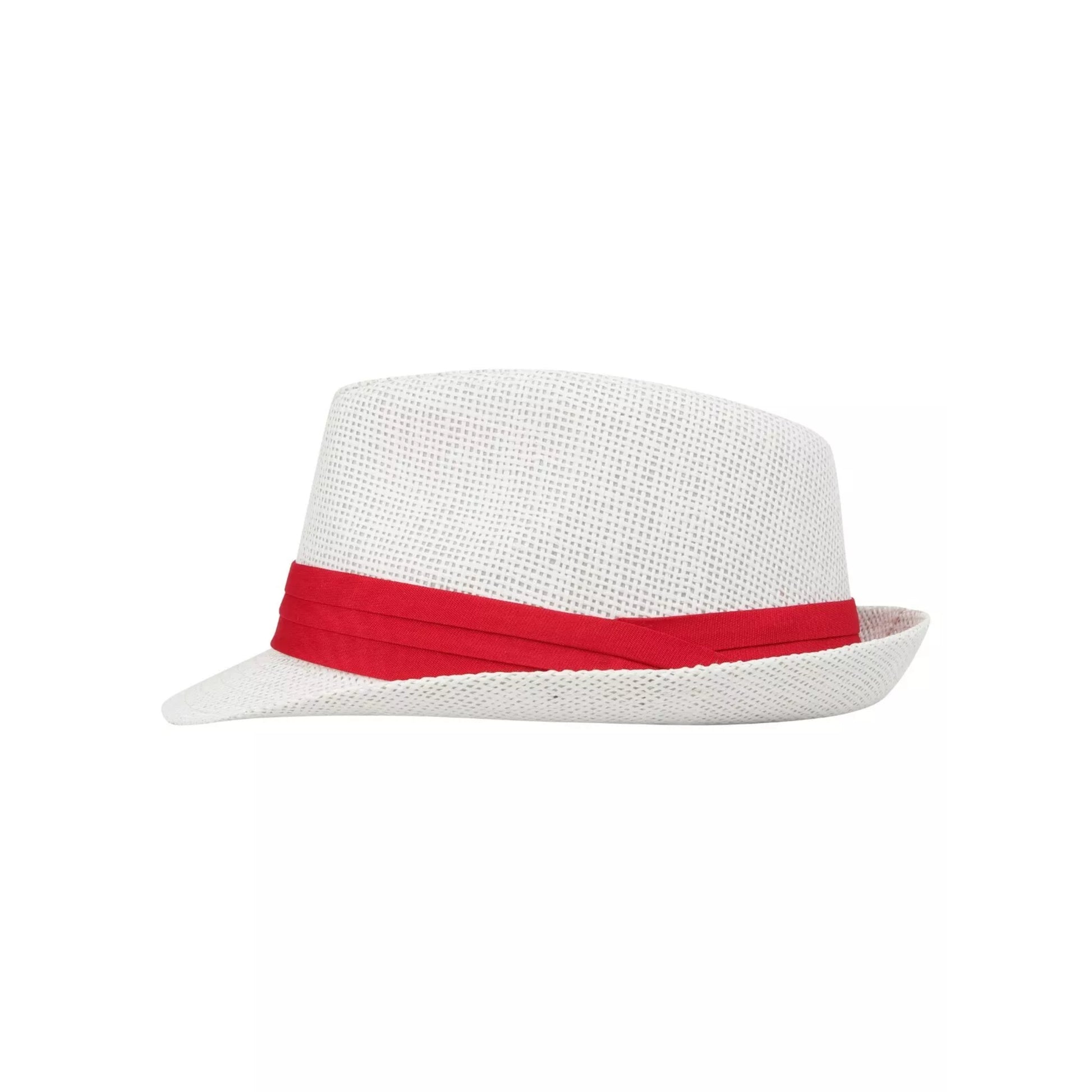 White straw trilby sun hat with red band for men and women summer fashion