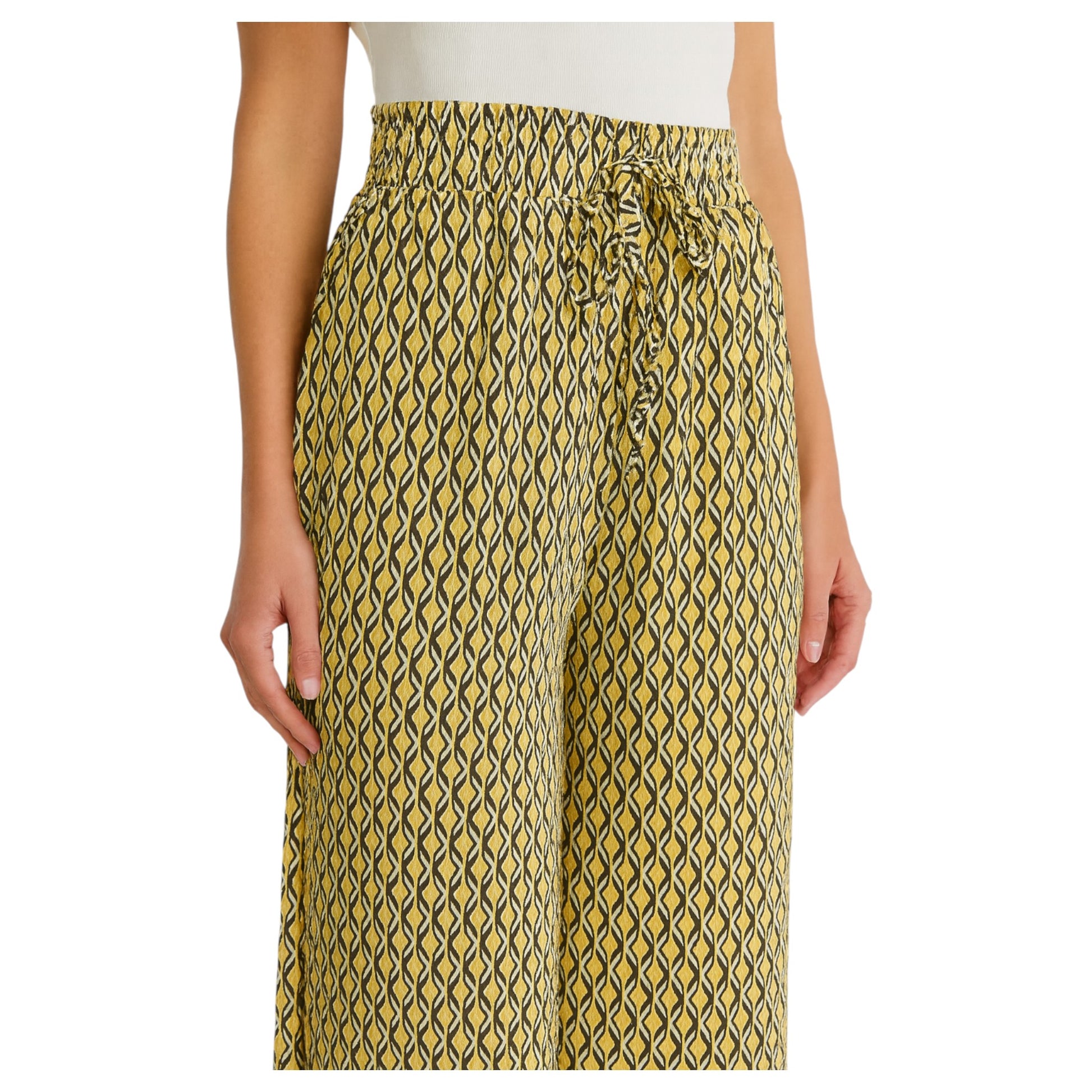 Ladies fashion palazzo trousers wide leg lightweight printed summer pants with drawstring waist casual boho style