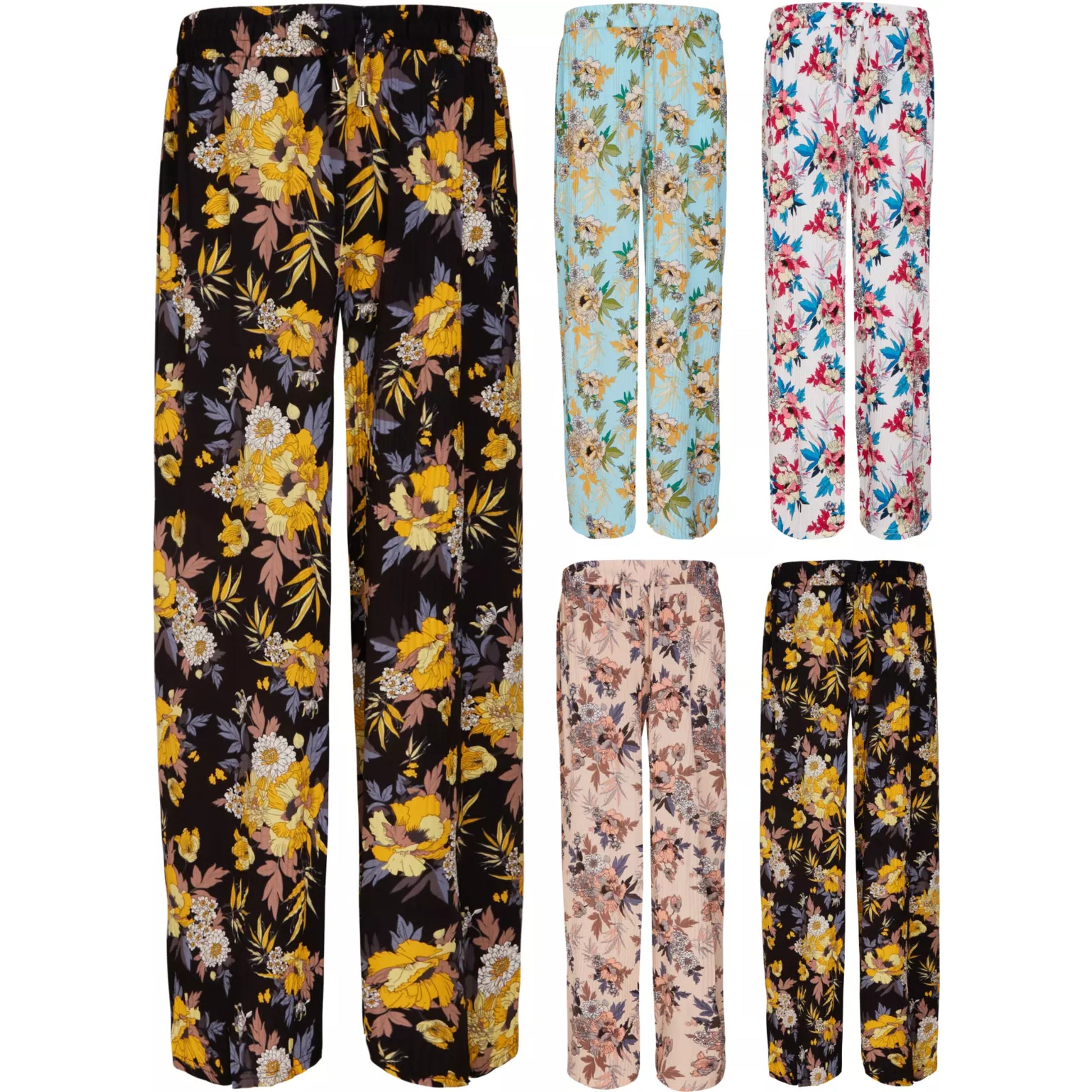 Ladies floral palazzo trousers – lightweight wide leg summer pants
