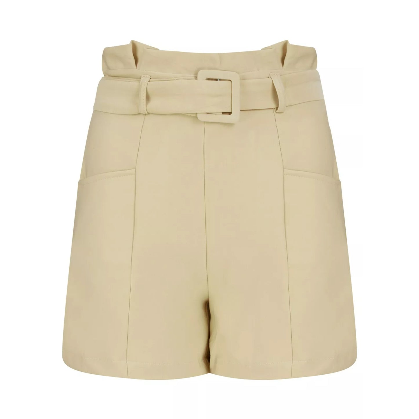 Women's high-waisted belted tailored shorts in cream – smart summer shorts with pockets and pleated front detail