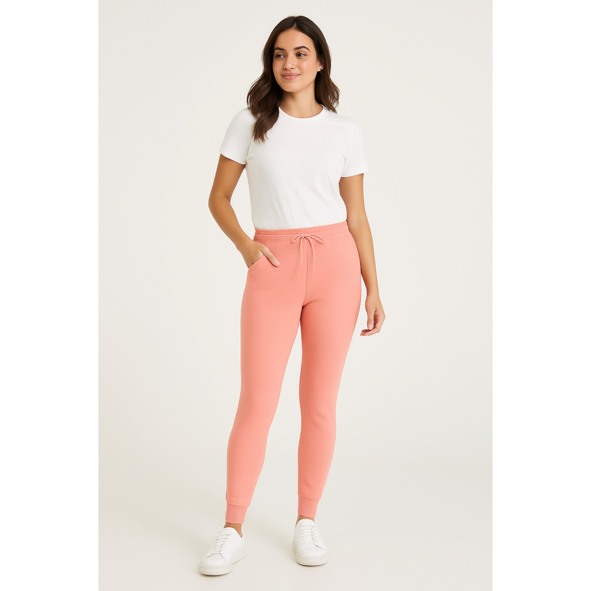 Ladies soft pink soft touch joggers with drawstring waist and cuffed ankles stylish loungewear trousers