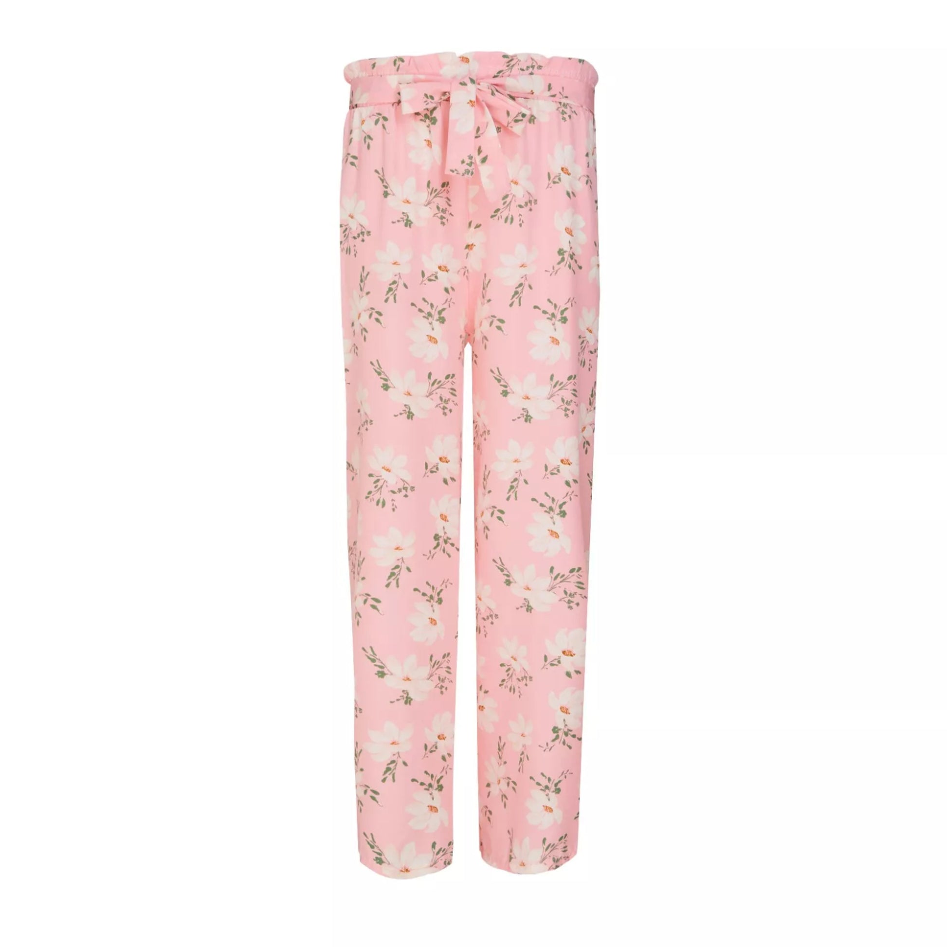 Ladies pink floral summer trousers wide leg lightweight casual holiday pants with belt