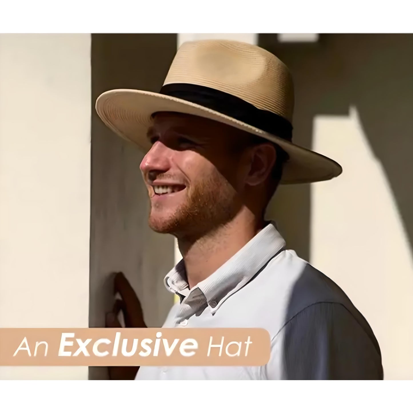 Nicky Adams classic Panama hat in natural straw color with wide black band, lightweight and breathable sun protection