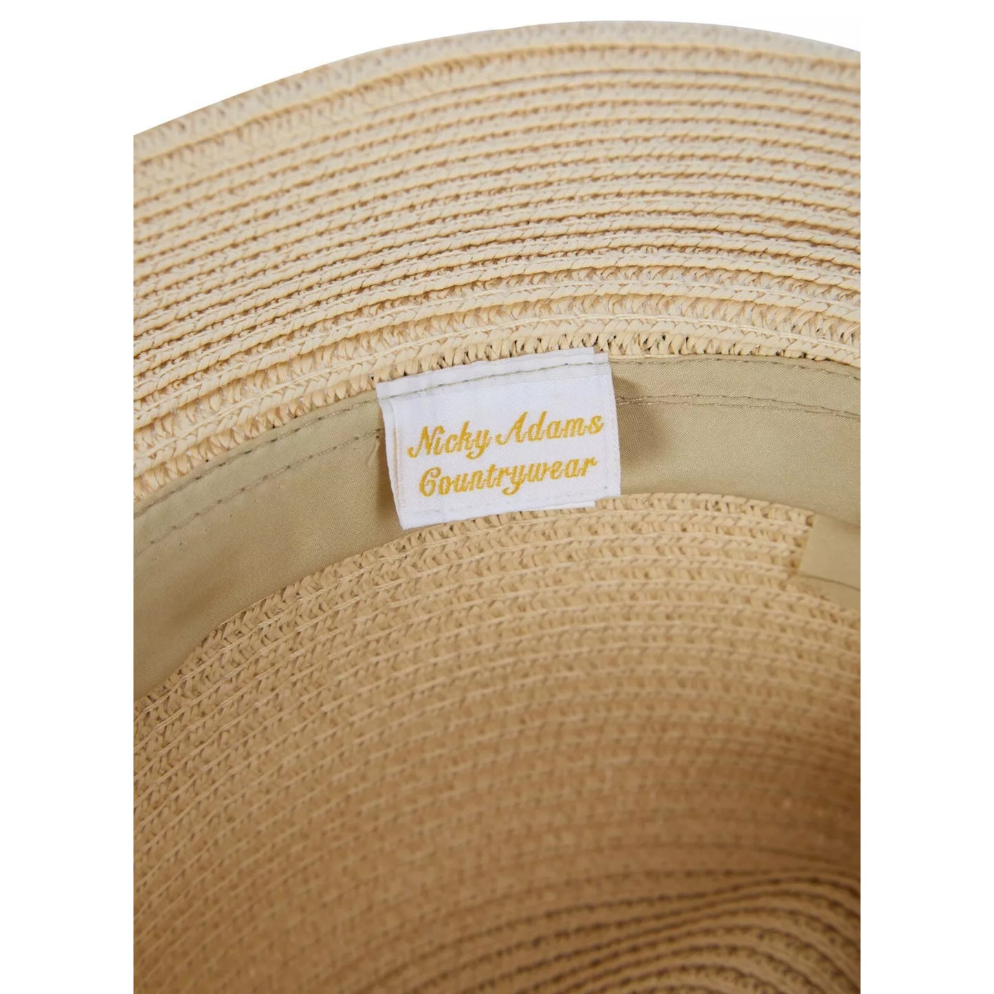 Nicky Adams classic Panama hat in natural straw color with wide black band, lightweight and breathable sun protection