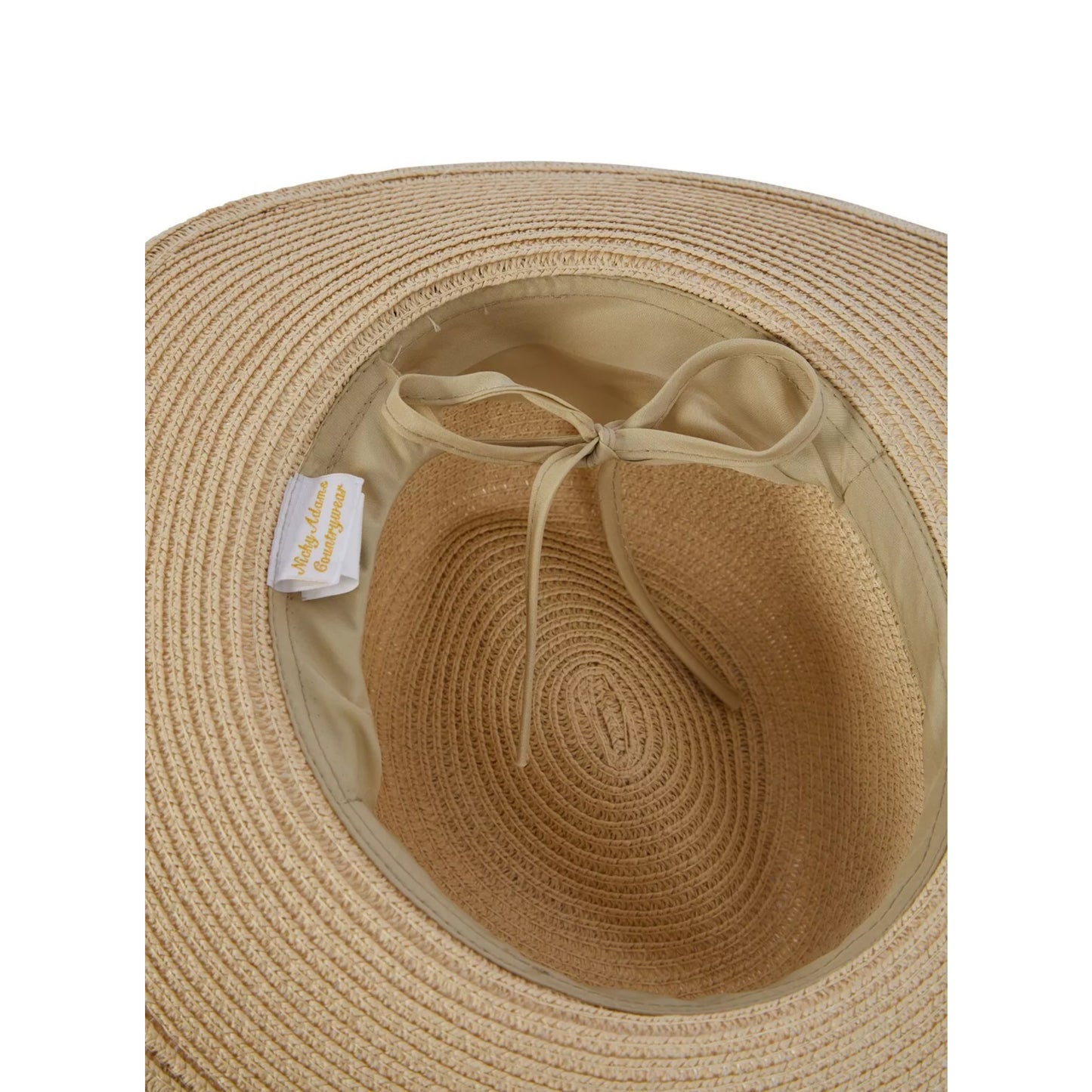 Nicky Adams classic Panama hat in natural straw color with wide black band, lightweight and breathable sun protection