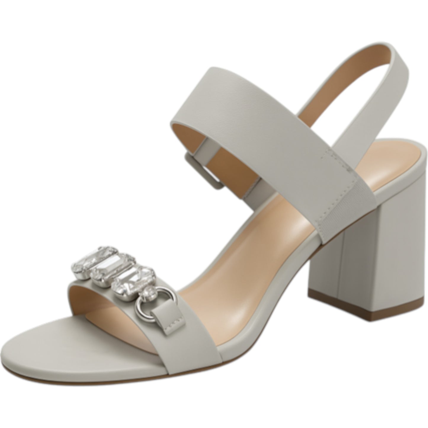 Ex M&S Beige Block Heel Sandals with Crystal Detail – Women’s Occasion High Heels