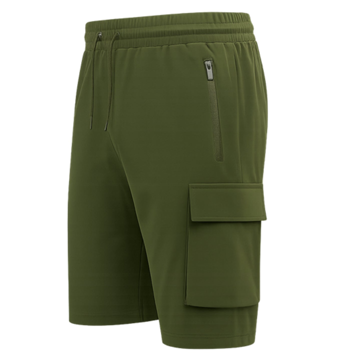 JDN men’s khaki cargo shorts with secure vertical zip pocket and side cargo pocket, casual summer style.
