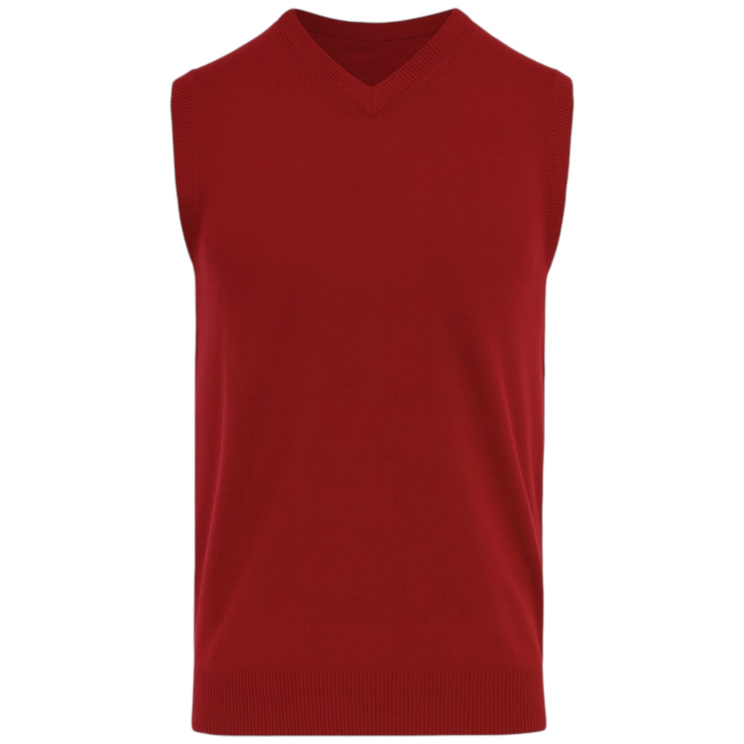 Men’s burgundy V-neck sleeveless jumper tank top – smart knit pullover