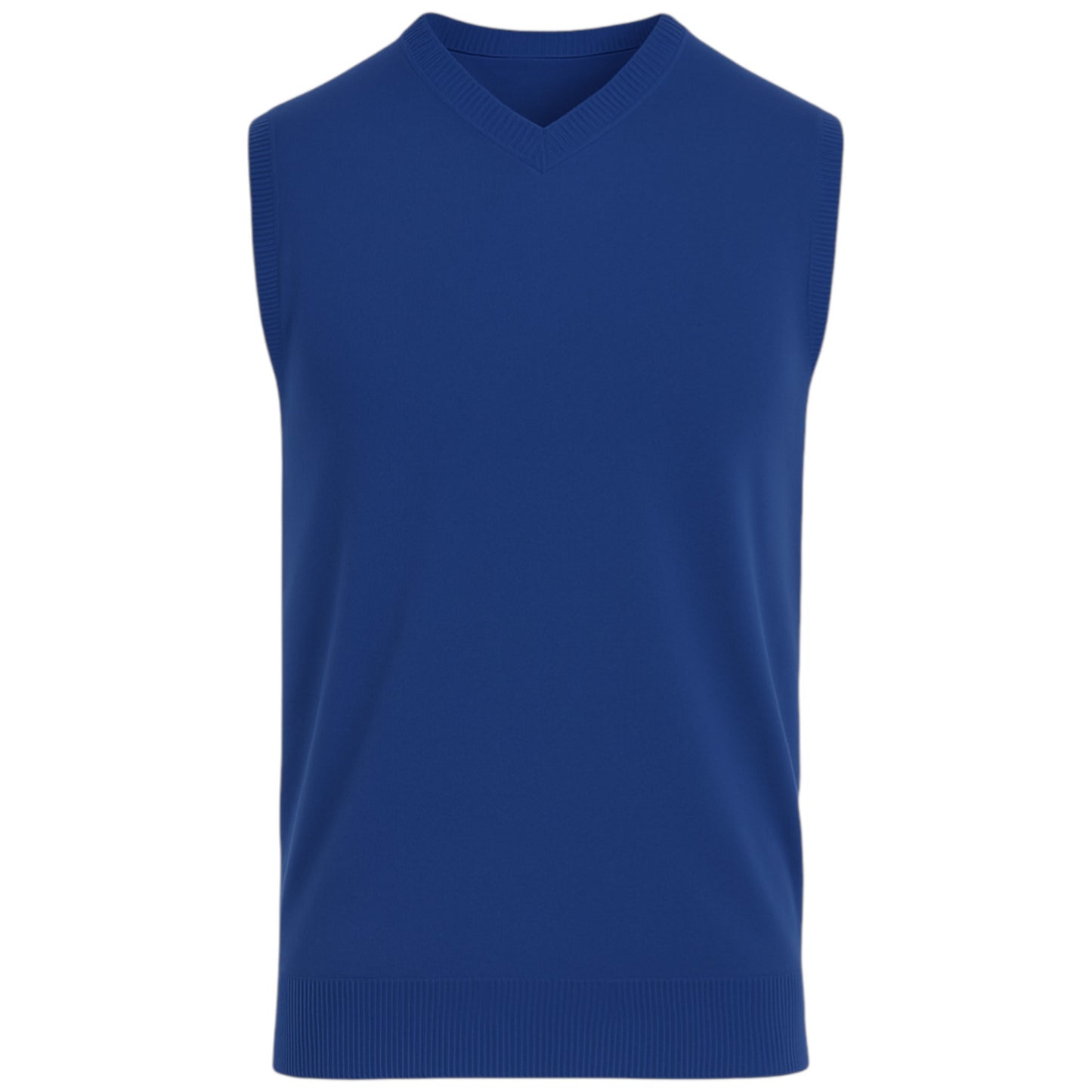 Men’s navy blue V-neck sleeveless jumper tank top – smart knit pullover