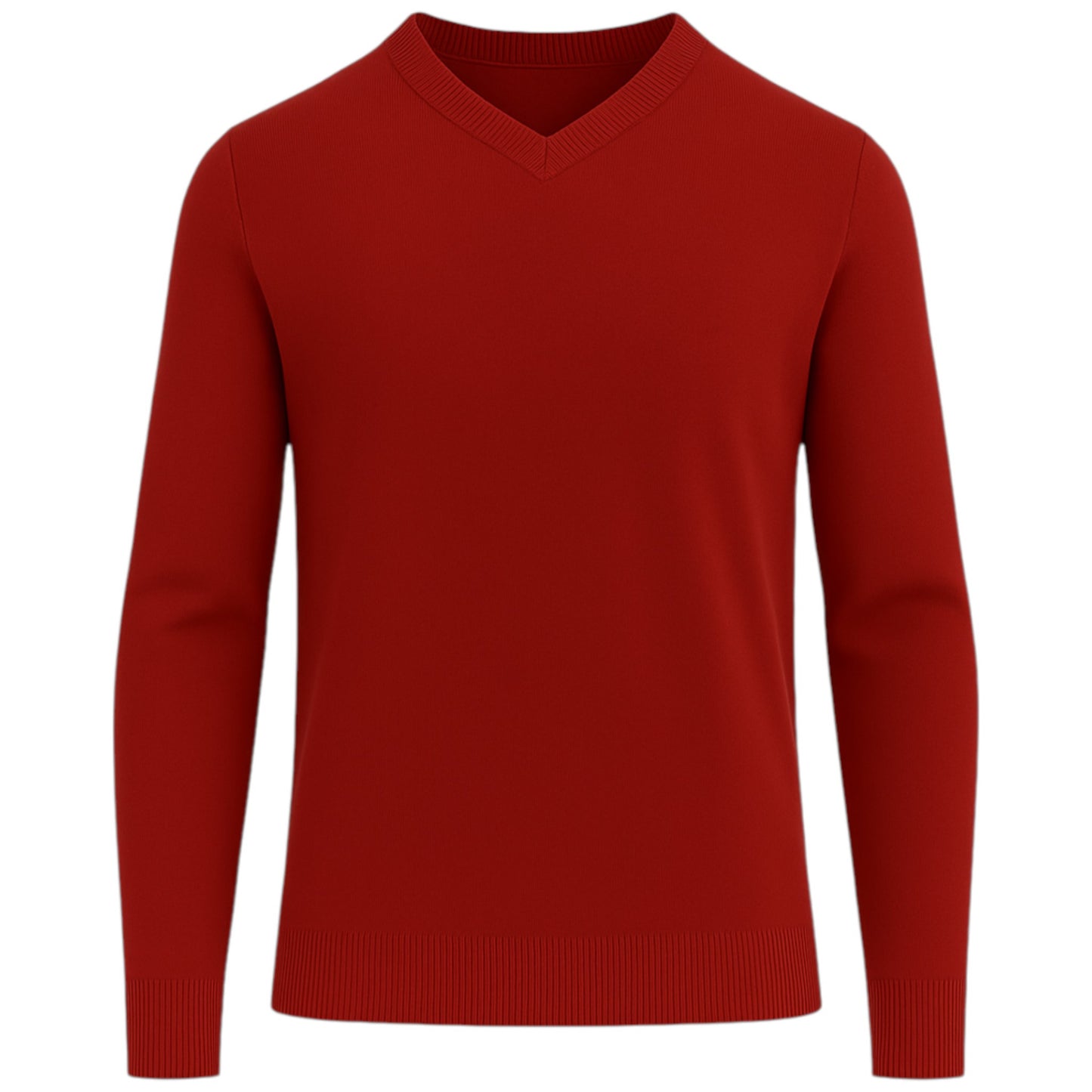 Men’s classic burgundy v-neck jumper – soft knit pullover sweater with long sleeves