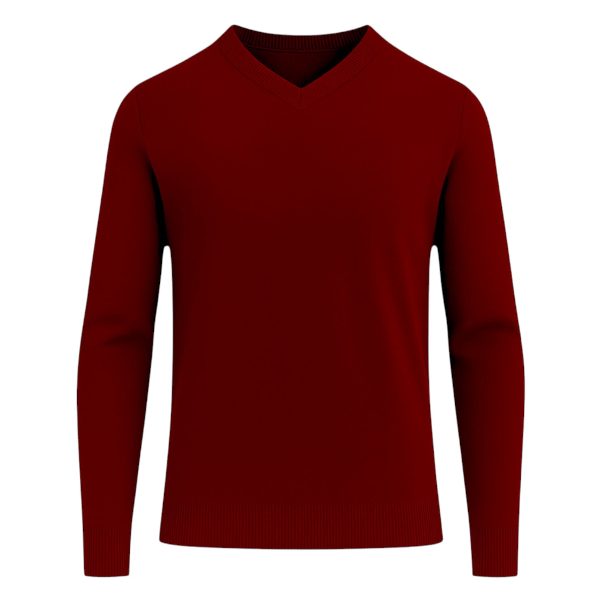 Men’s classic burgundy v-neck jumper – soft knit pullover sweater with long sleeves