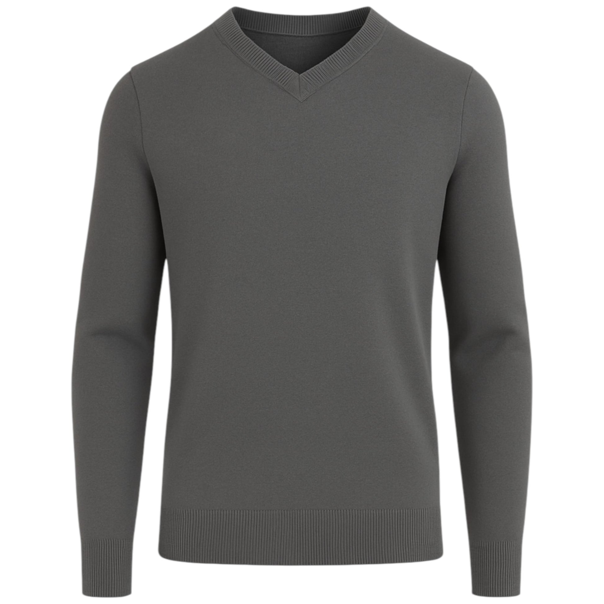 Men’s classic charcoal grey v-neck jumper – soft knit pullover sweater with long sleeves