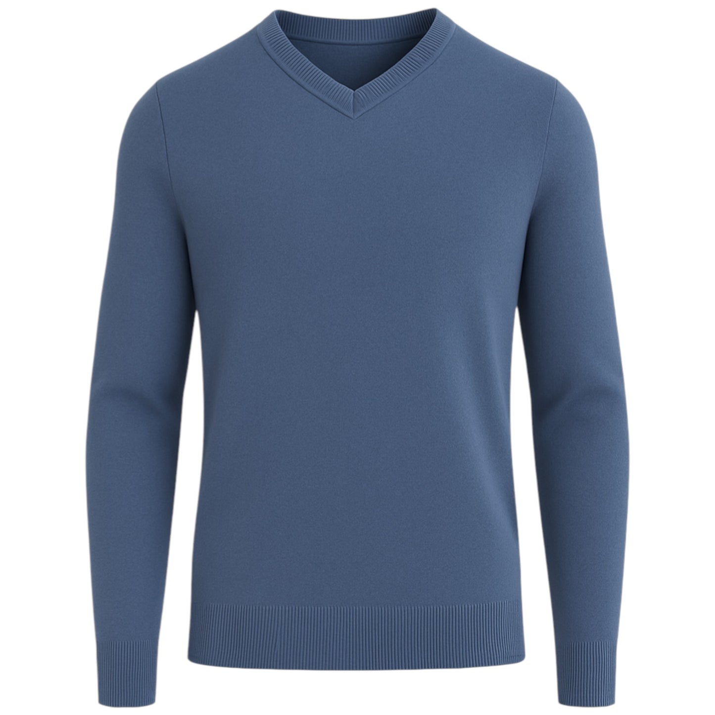Men’s classic denim blue v-neck jumper – soft knit pullover sweater with long sleeves