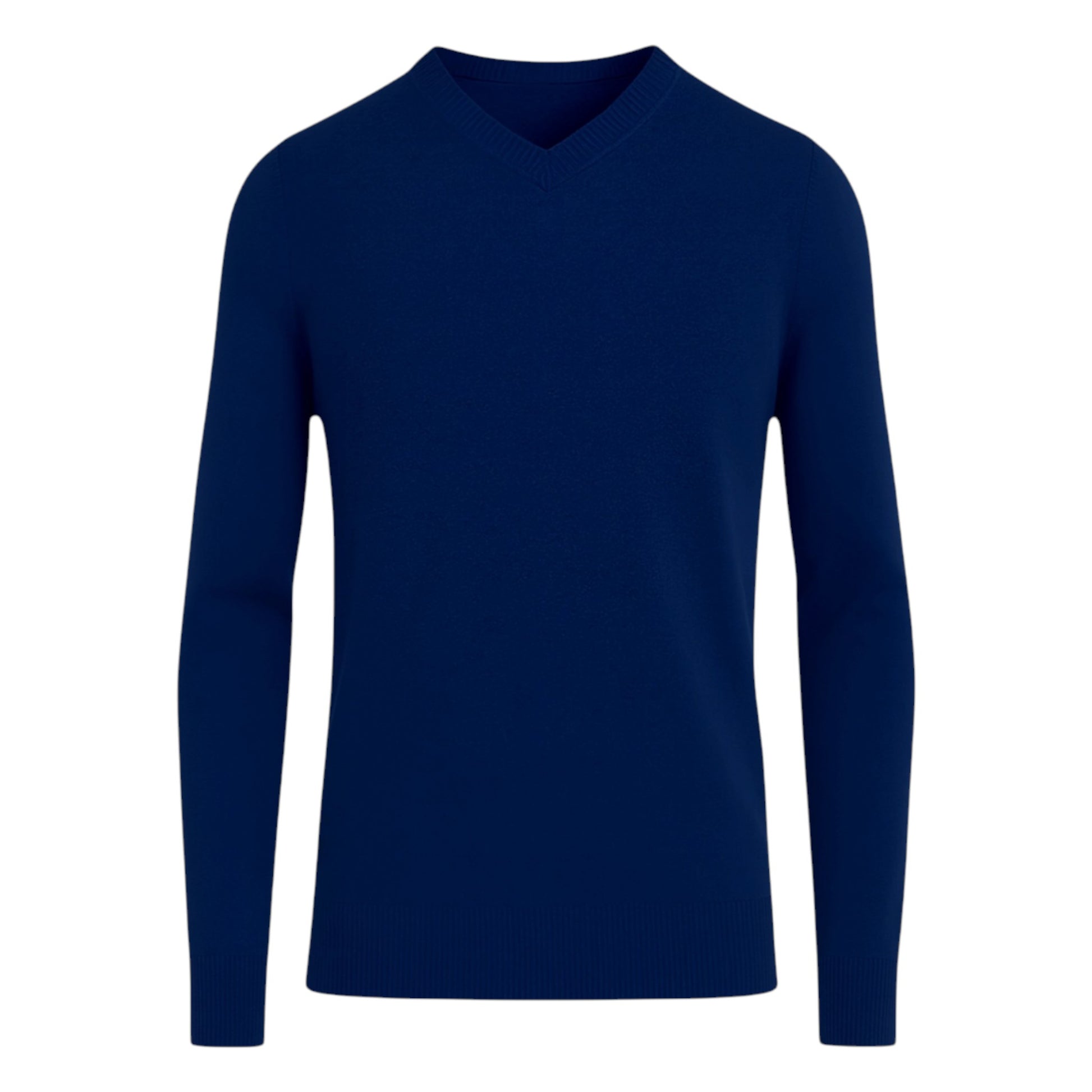 Men’s classic navy v-neck jumper – soft knit pullover sweater with long sleeves