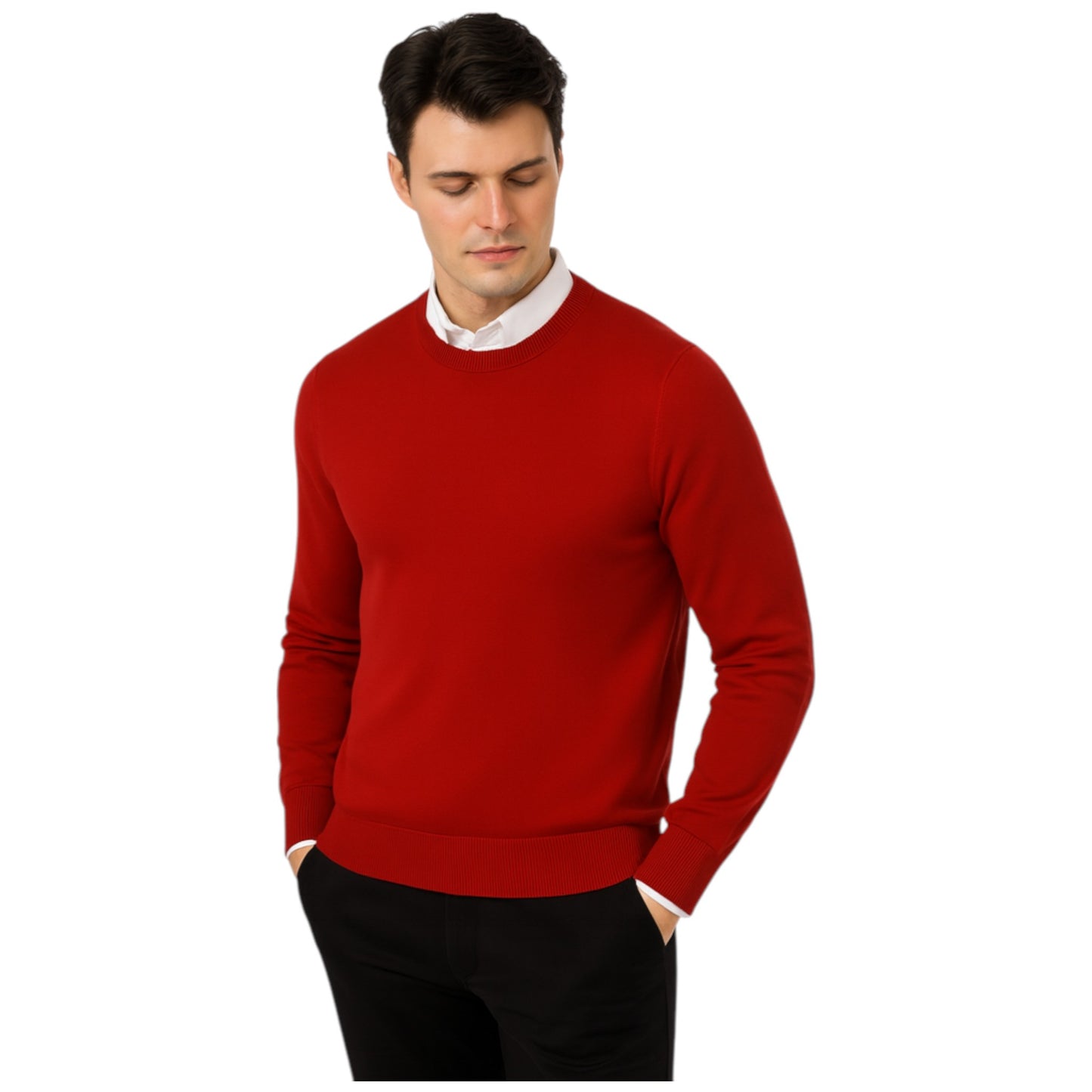 Men’s classic burgundy round neck jumper – soft knit pullover sweater with long sleeves