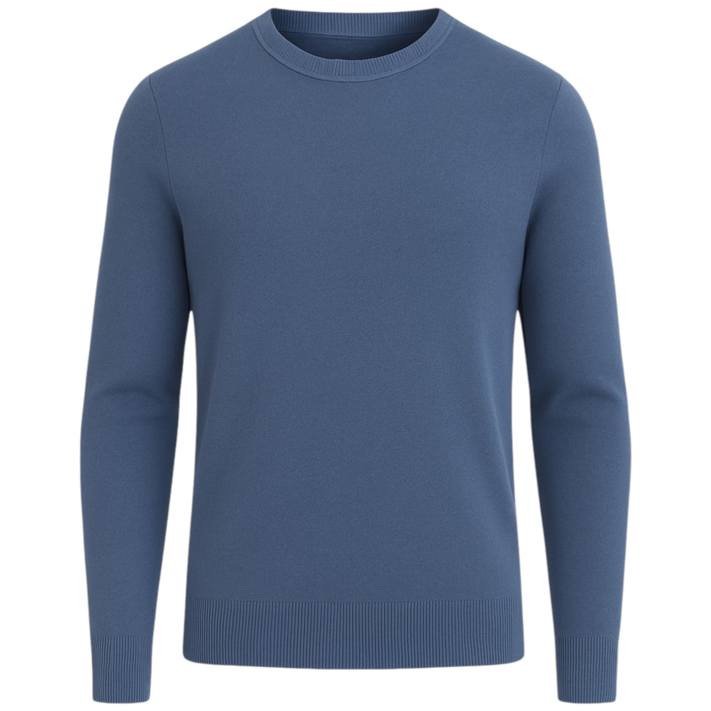 Men’s classic denim blue round neck jumper – soft knit pullover sweater with long sleeves