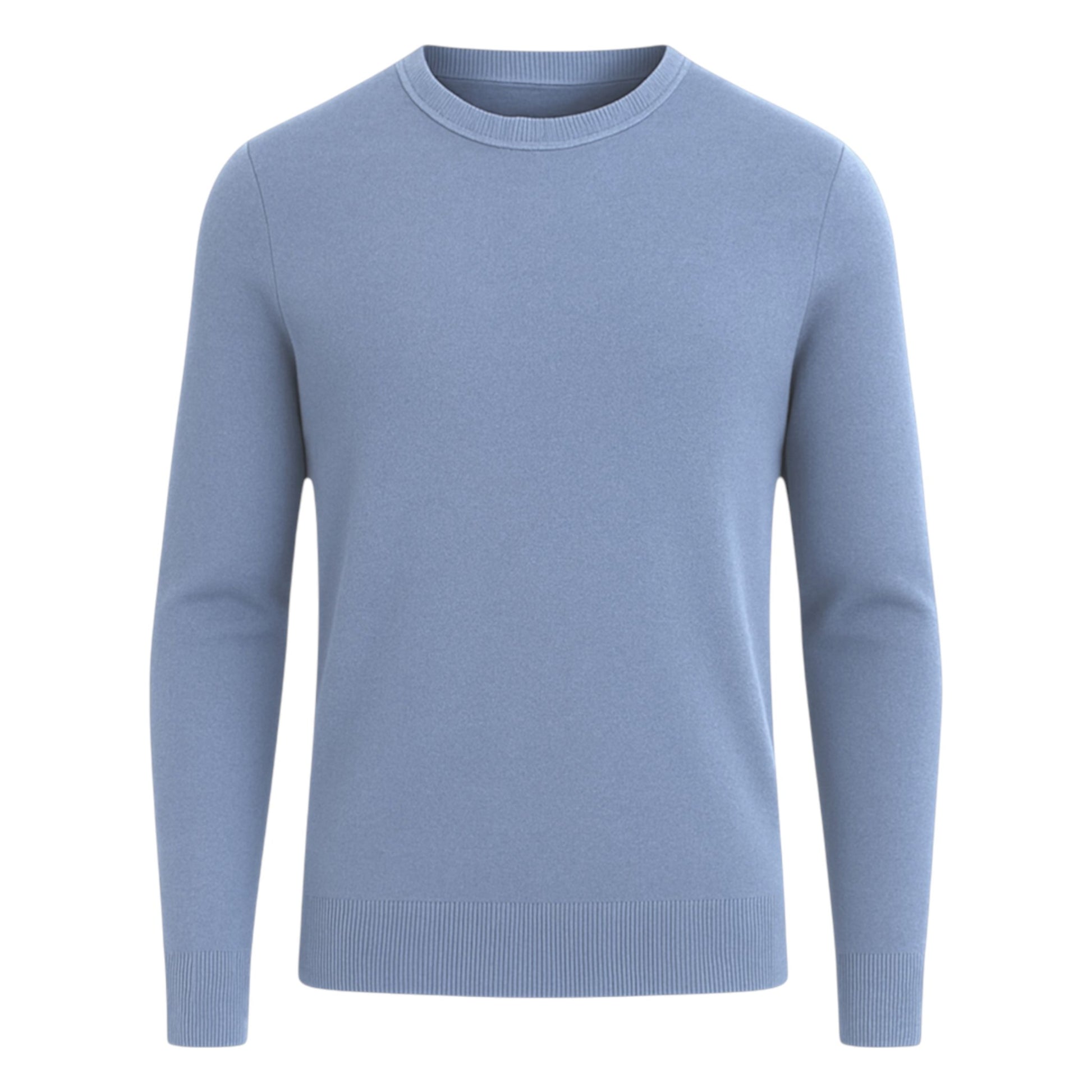 Men’s classic denim blue round neck jumper – soft knit pullover sweater with long sleeves