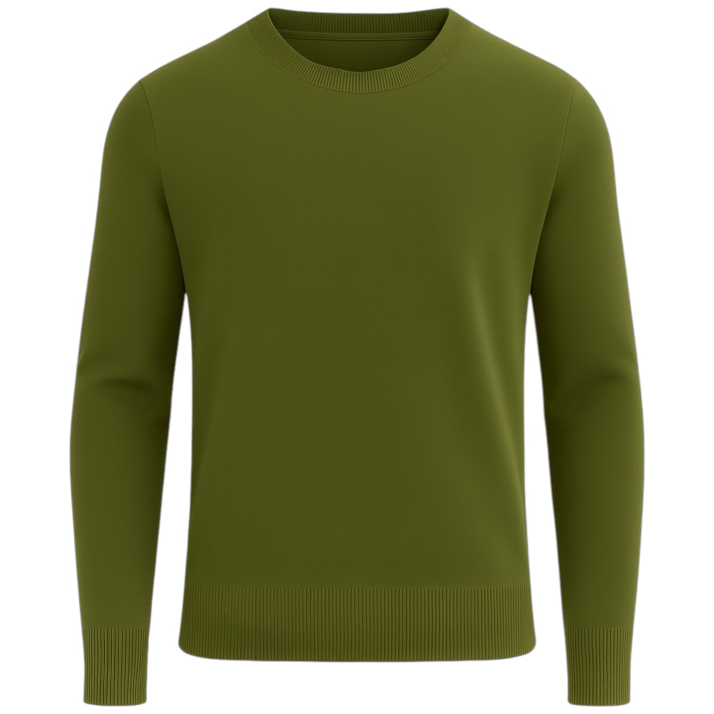 Men’s classic khaki green round neck jumper – soft knit pullover sweater with long sleeves
