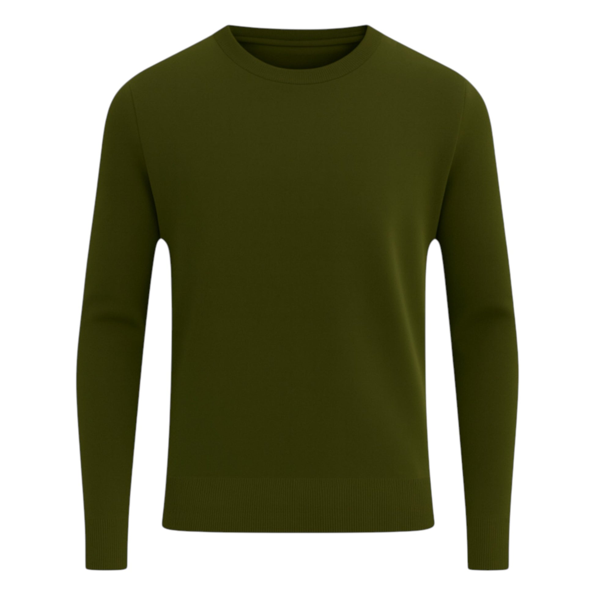 Men’s classic khaki green round neck jumper – soft knit pullover sweater with long sleeves