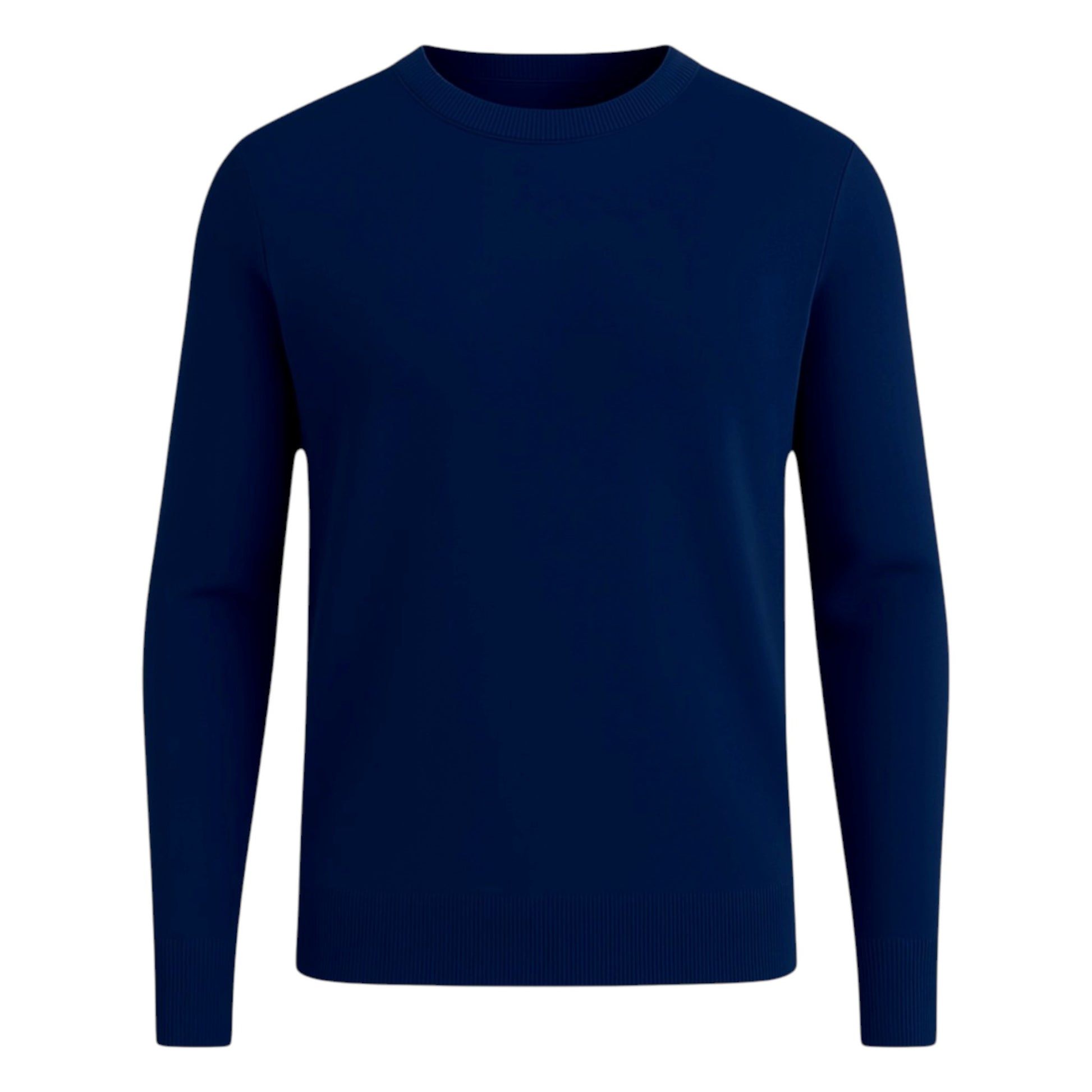 Men’s classic navy blue round neck jumper – soft knit pullover sweater with long sleeves