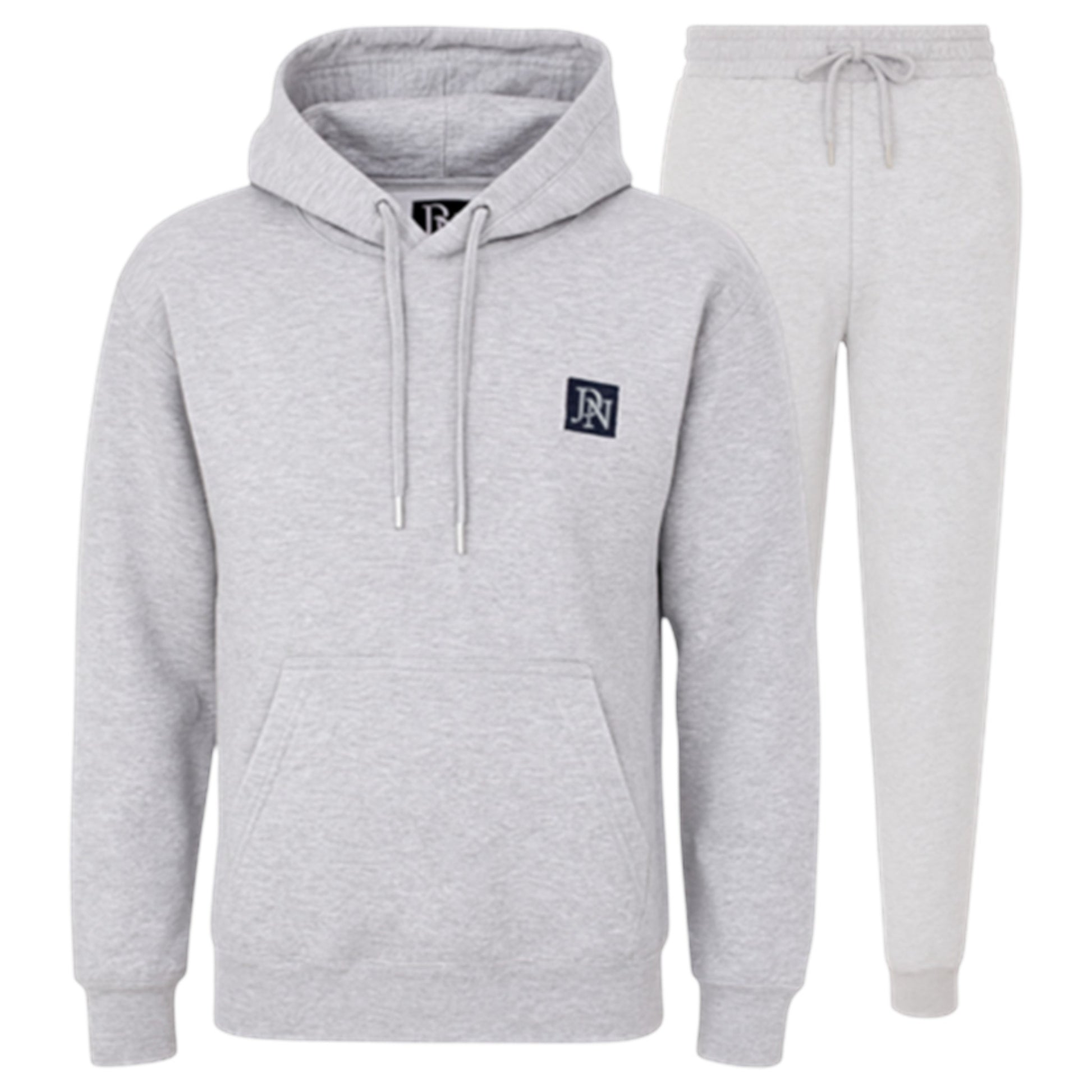 Men's JDN branded hooded tracksuit set in grey – plain hoodie with kangaroo pocket and matching joggers loungewear activewear