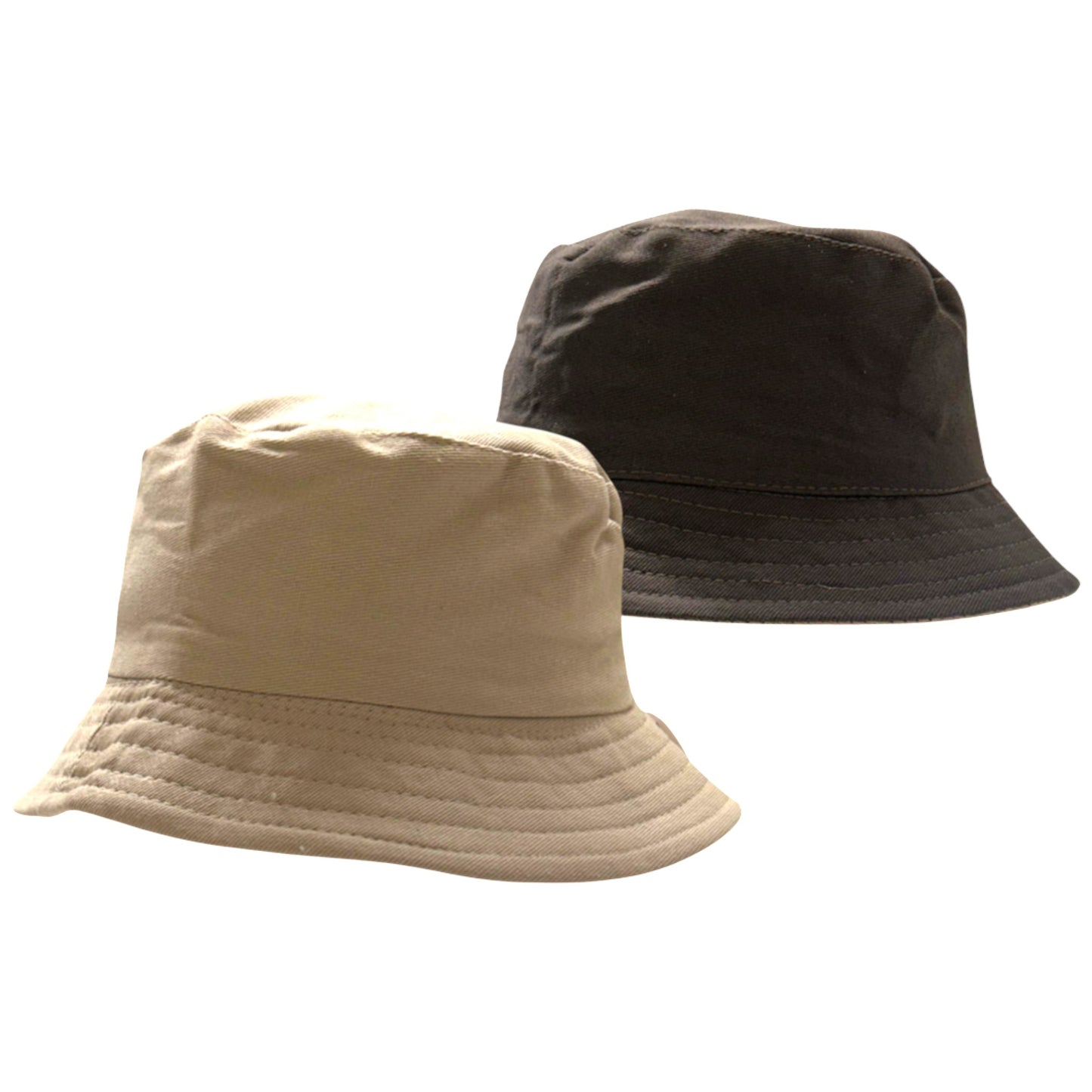 Kids reversible bucket hat with solid dark brown on one side and solid beige on the other, lightweight cotton sun hat for boys and girls.