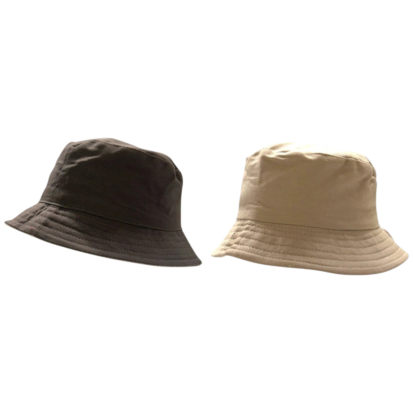 Kids reversible bucket hat with solid dark brown on one side and solid beige on the other, lightweight cotton sun hat for boys and girls.