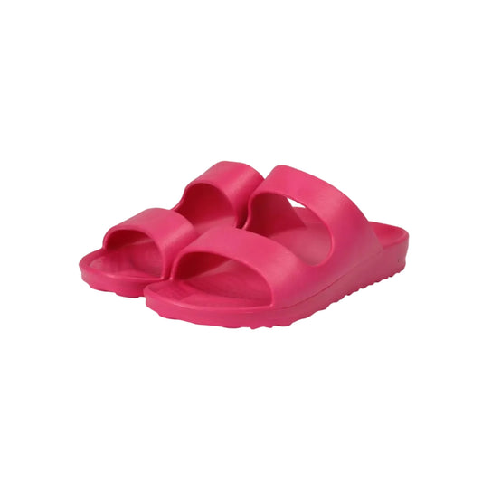 Ladies pink beach sandals slip on double strap summer footwear