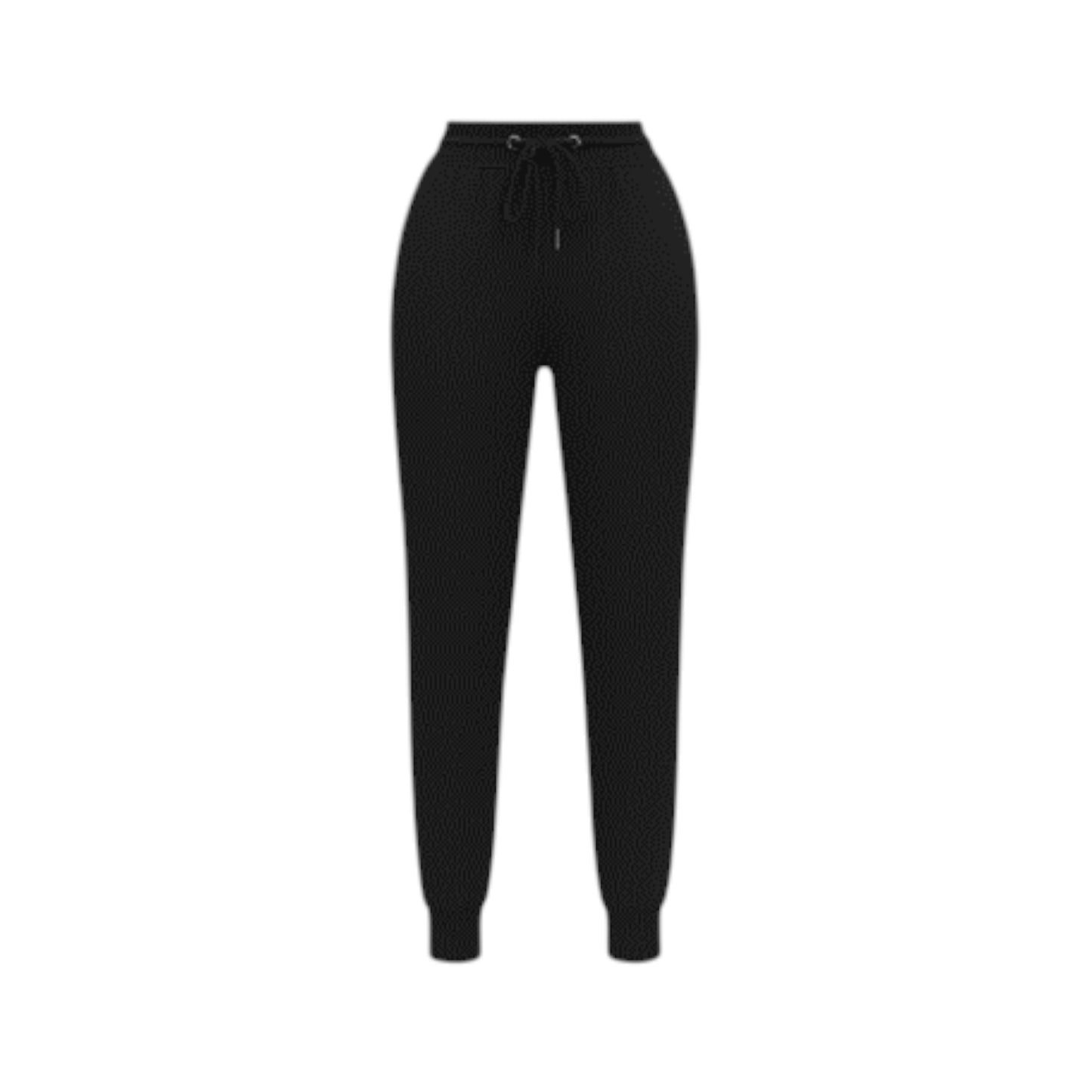 Women’s black high-waisted joggers with drawstring waist and cuffed ankles – soft loungewear trousers