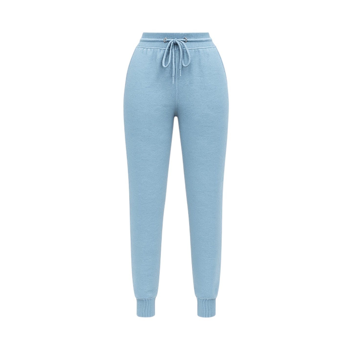 Women’s blue high-waisted joggers with drawstring waist and cuffed ankles – soft loungewear trousers