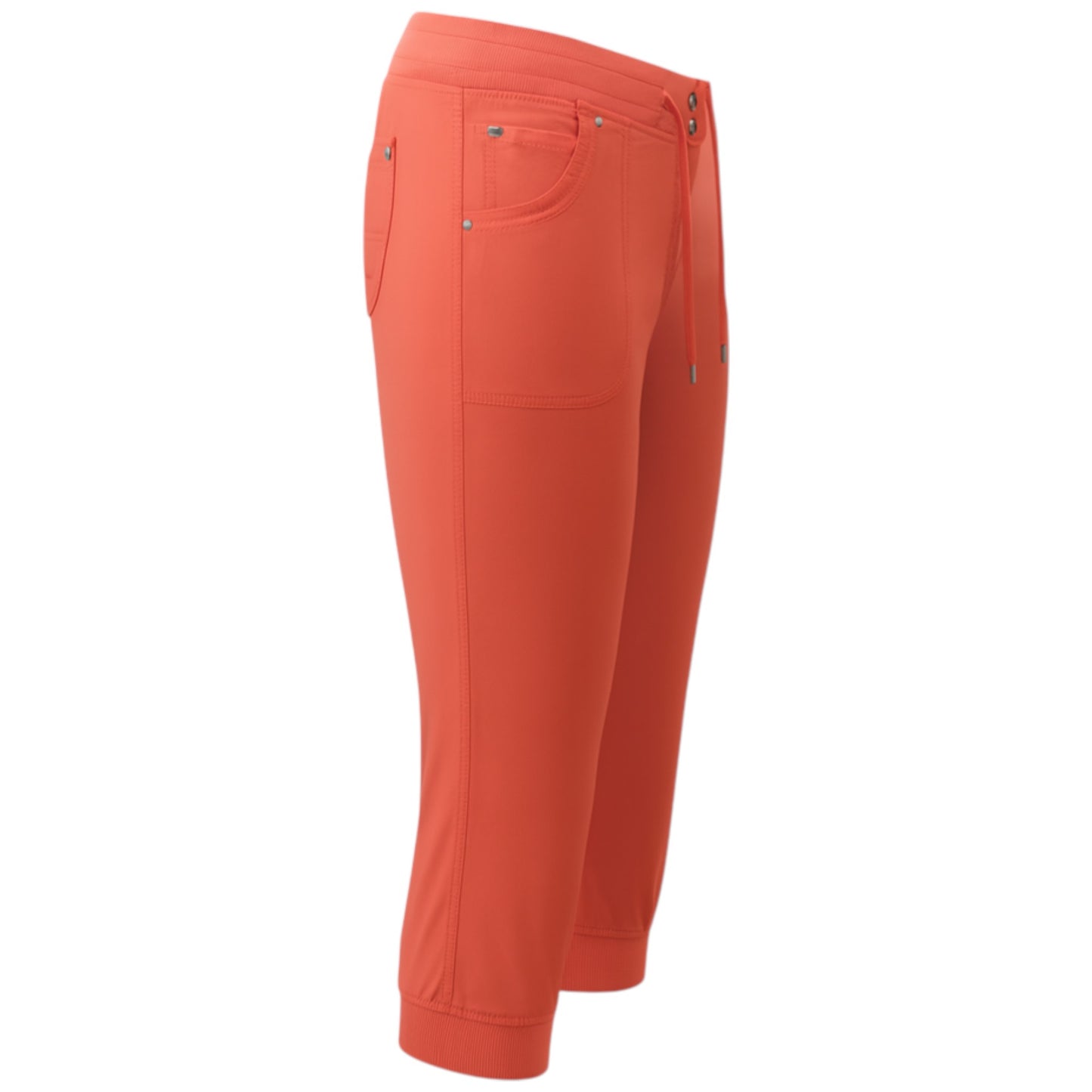 Women's coral red cropped trousers with drawstring waist and side pockets – casual 3/4 length pants