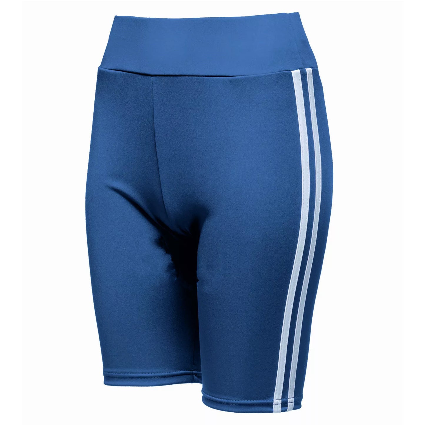 Ladies high-waisted cycling shorts – striped side panel in Air Force Blue