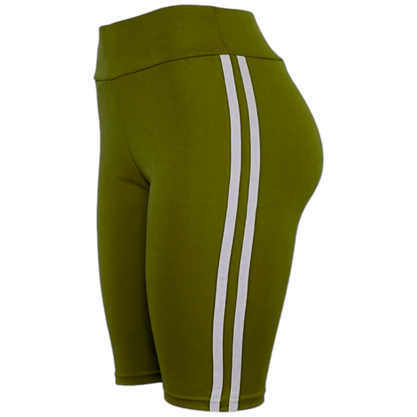 Ladies high-waisted cycling shorts – striped side panel in Green